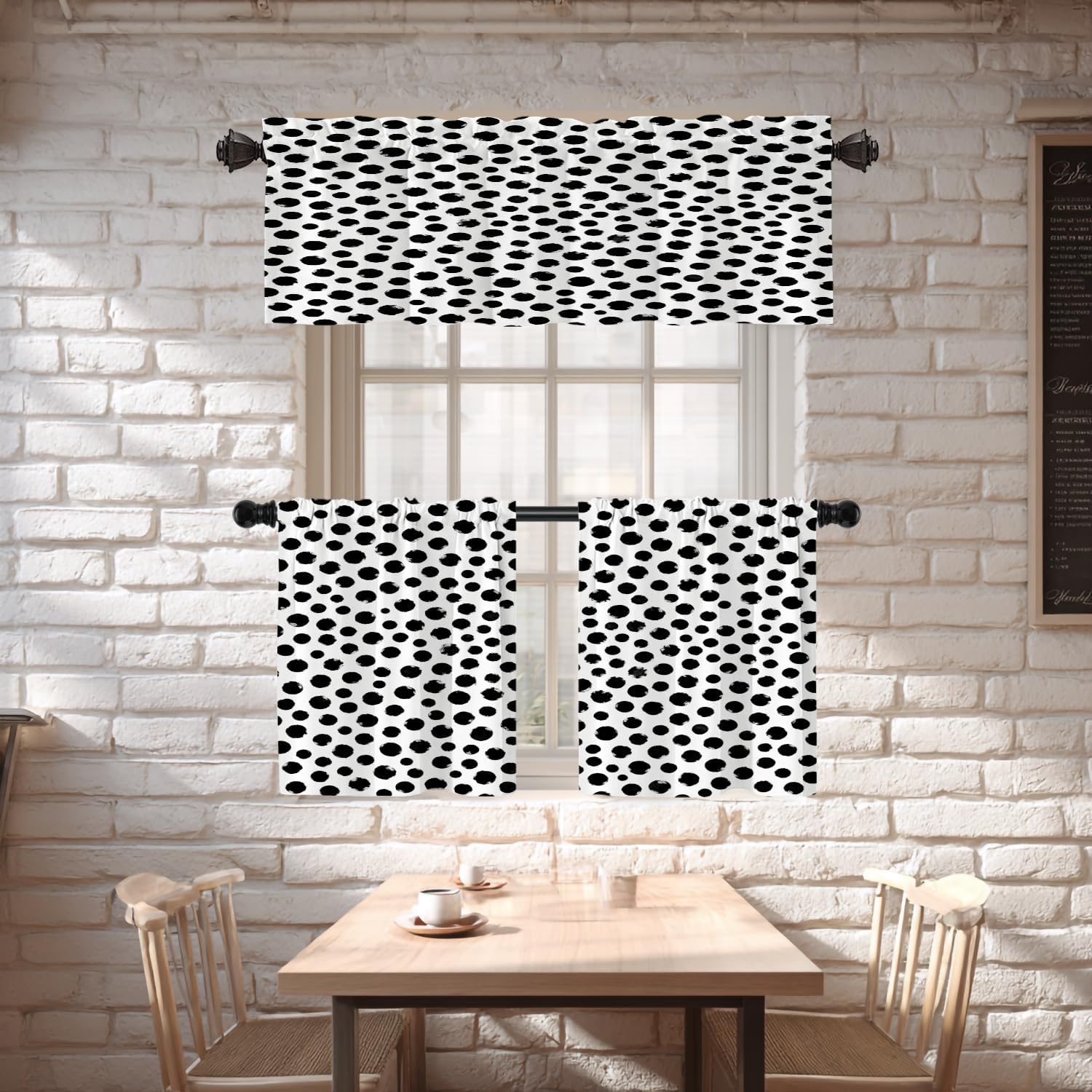 Shrahala Black Polka Dot Kitchen Valances, White Abstract Circle Pastel Green Modern Half Window Curtain Window Treatment Multilayer Polyester Blackout for Living Room Bathroom 2 Pack 52 x 16 in