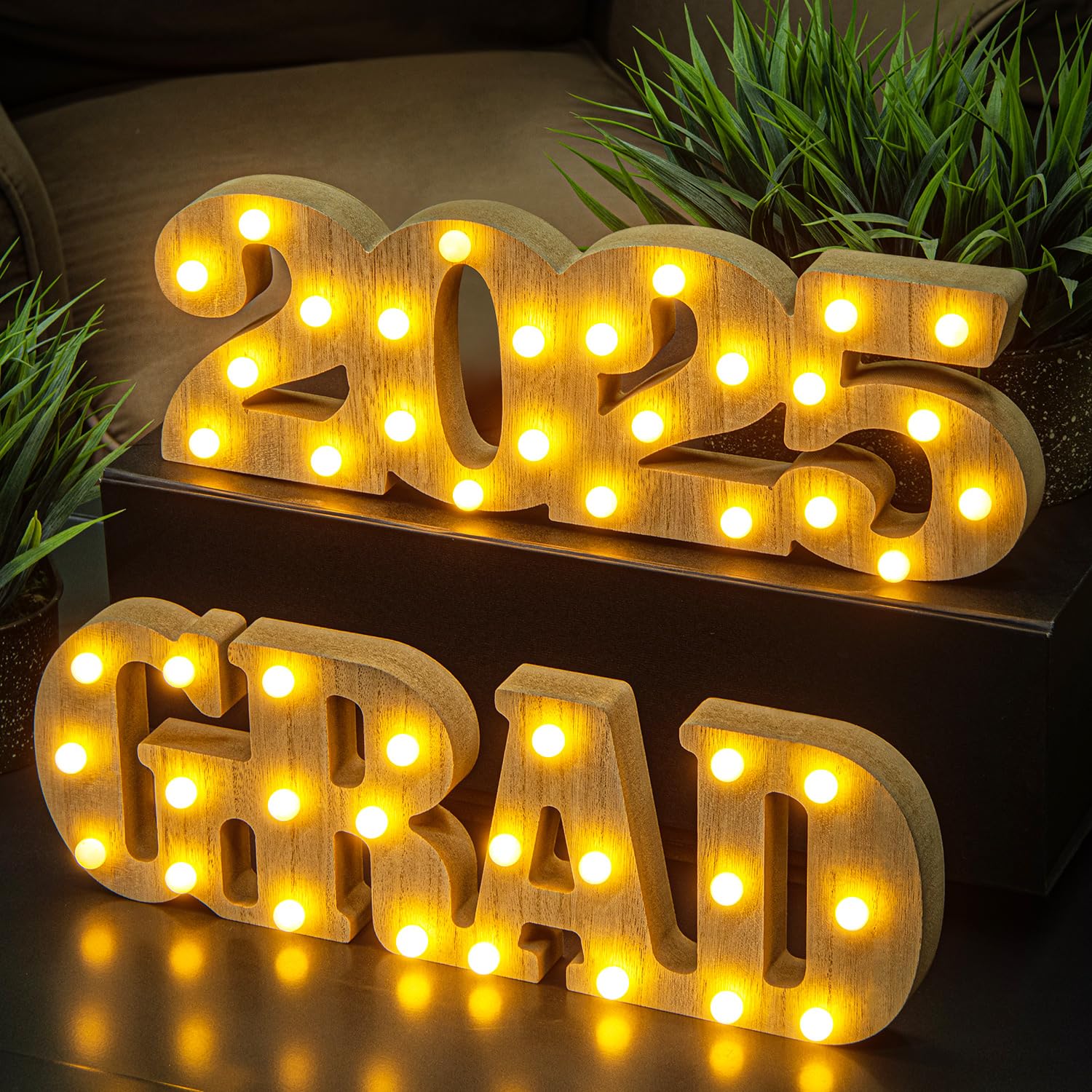 Graduation Decorations 2025-2 LED Long Marquee Light Up Letters 'Grad 2025' - Class of 2025 Graduation Party Decorations Sign for Kindergarten High School College Decor Table Centerpieces Ornaments