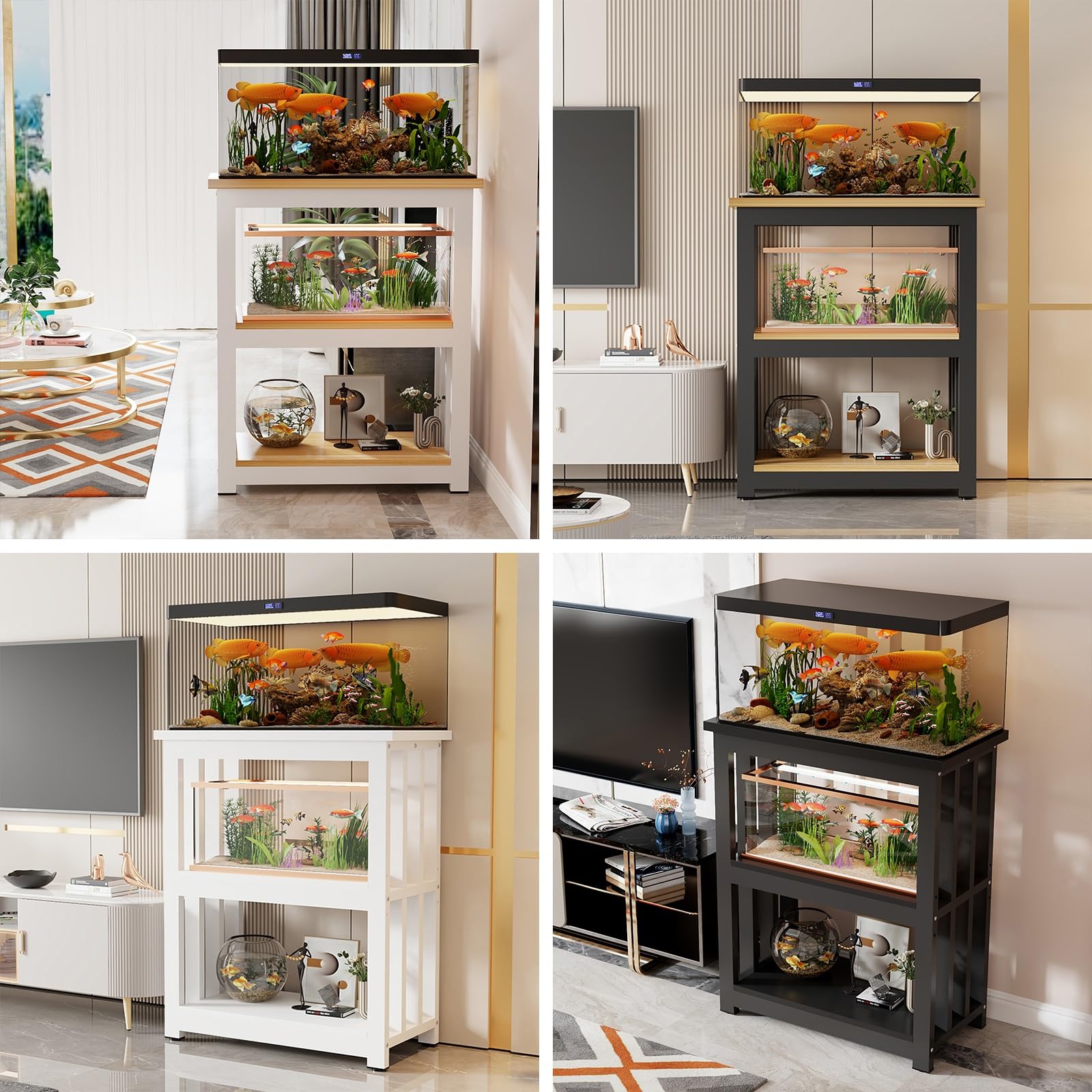 Stojak na Akwarium z Półką na Akcesoria, 3-poziomowy, Szafka Podłogowa do Akwarium, Stojak do Domowego Biura, Dla Hodowcy, żółw, Gadów, Terrarium(White,50x35cm/19.6x13.7in)