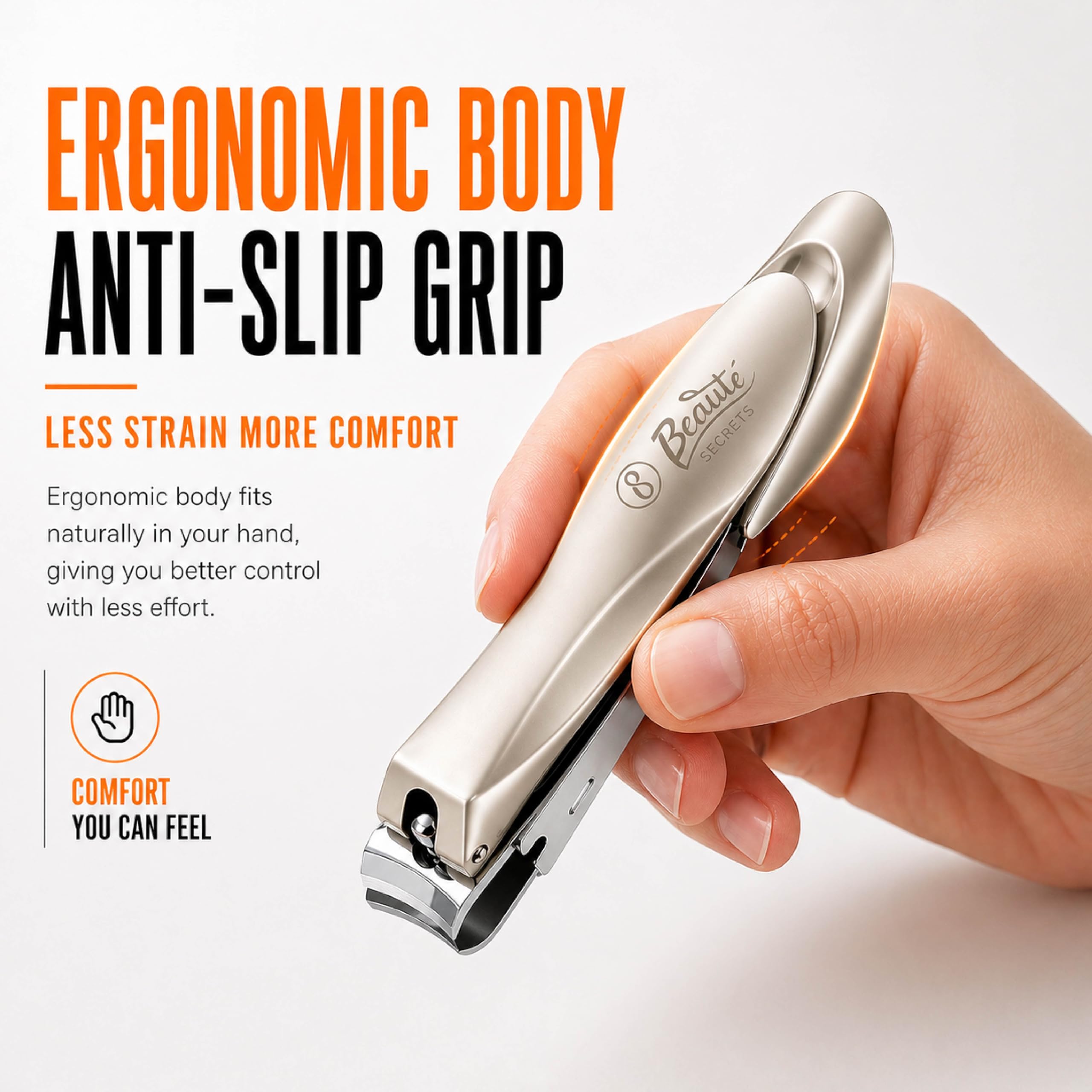 Beauté Secrets Curved Nail Cutter With Nail File, Anti-Splash Design, Stainless Steel, Ideal for Fingernail and Toenail, Ingrown Toe Nail Remover, Nail Clipper for Men Women (Premium | 16A) 4