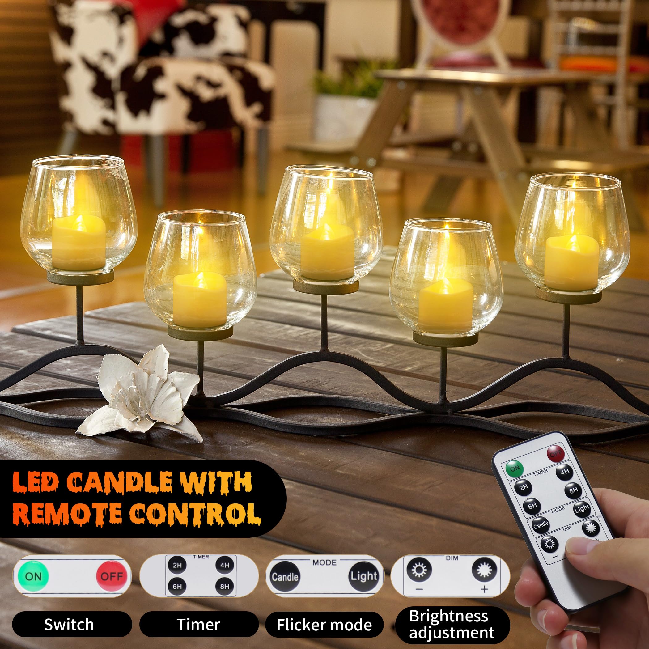 Velas LED recargables, 12 unidades con función de temporizador, llama parpadeante con mando a distancia, para Navidad, Halloween, otoño y boda, invierno