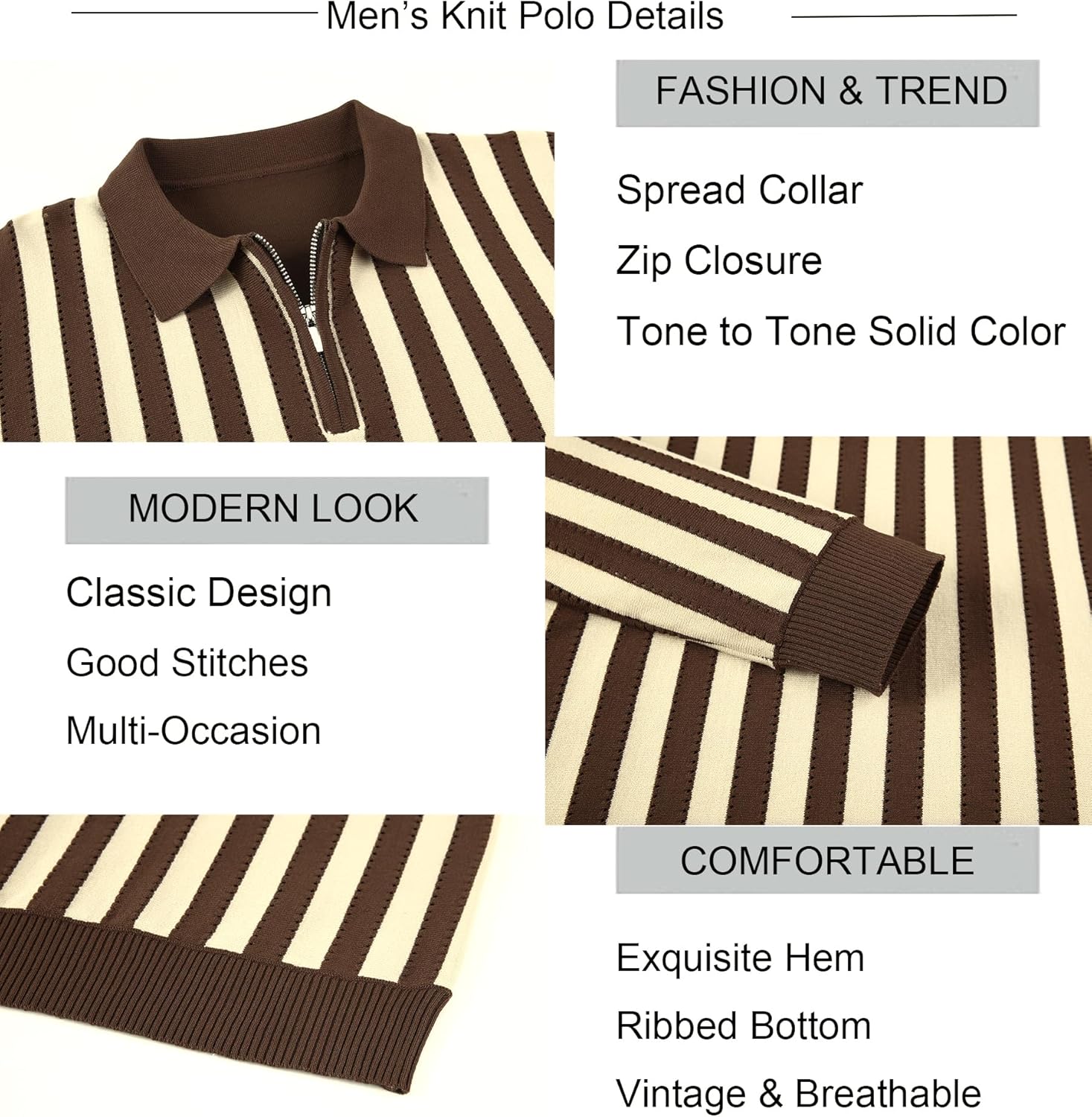 Alex Vando Mens Knit Polo Shirts Long Sleeve Sweater Casual Fashion Classic Button Down Polo Shirts - Image 7