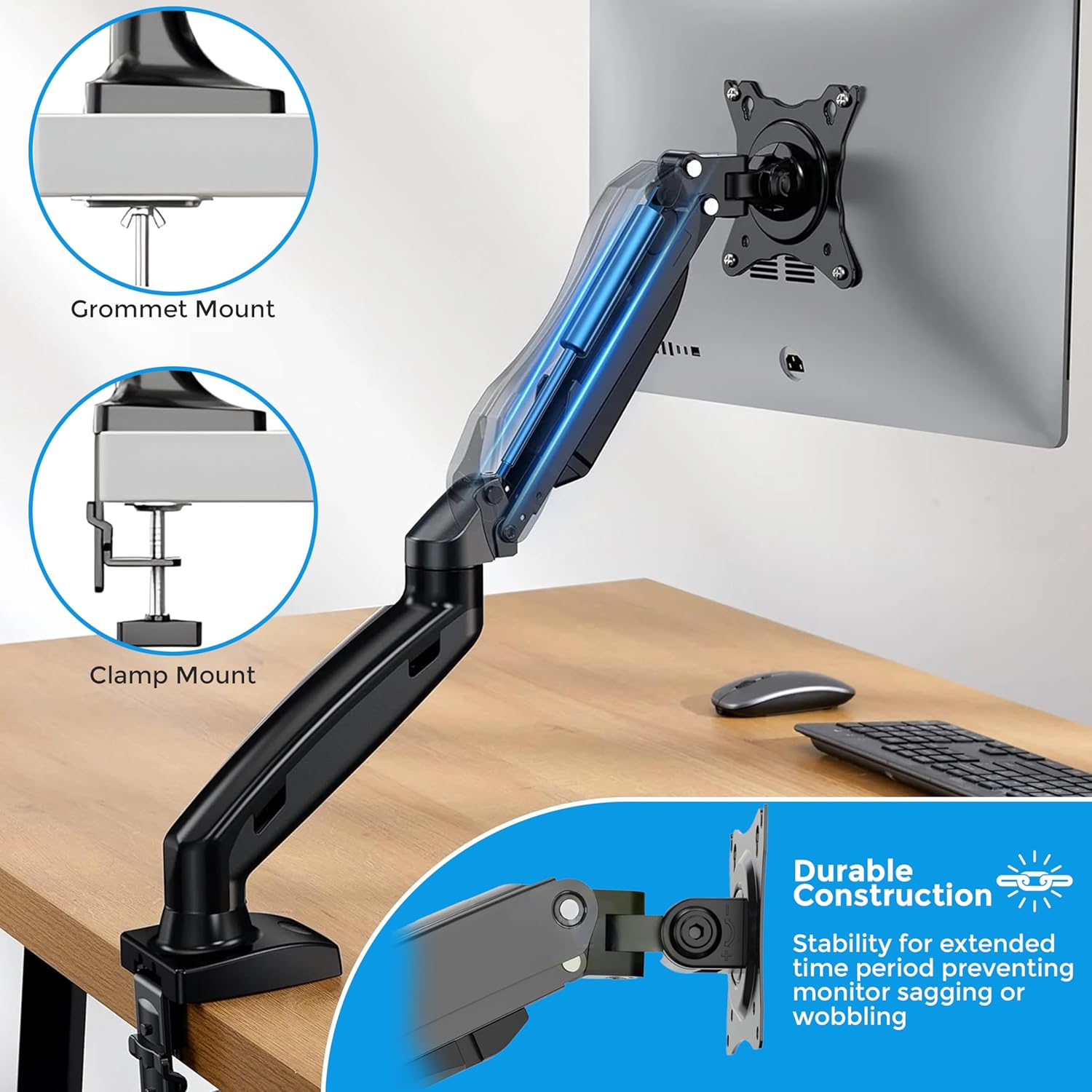 Monitor Arm, from 13 to 34 Inch Monitors, Fits Upto 22 lbs Screens with Adjustable Gas Spring Arm, Full Motion Monitor Mount for LCD Computer