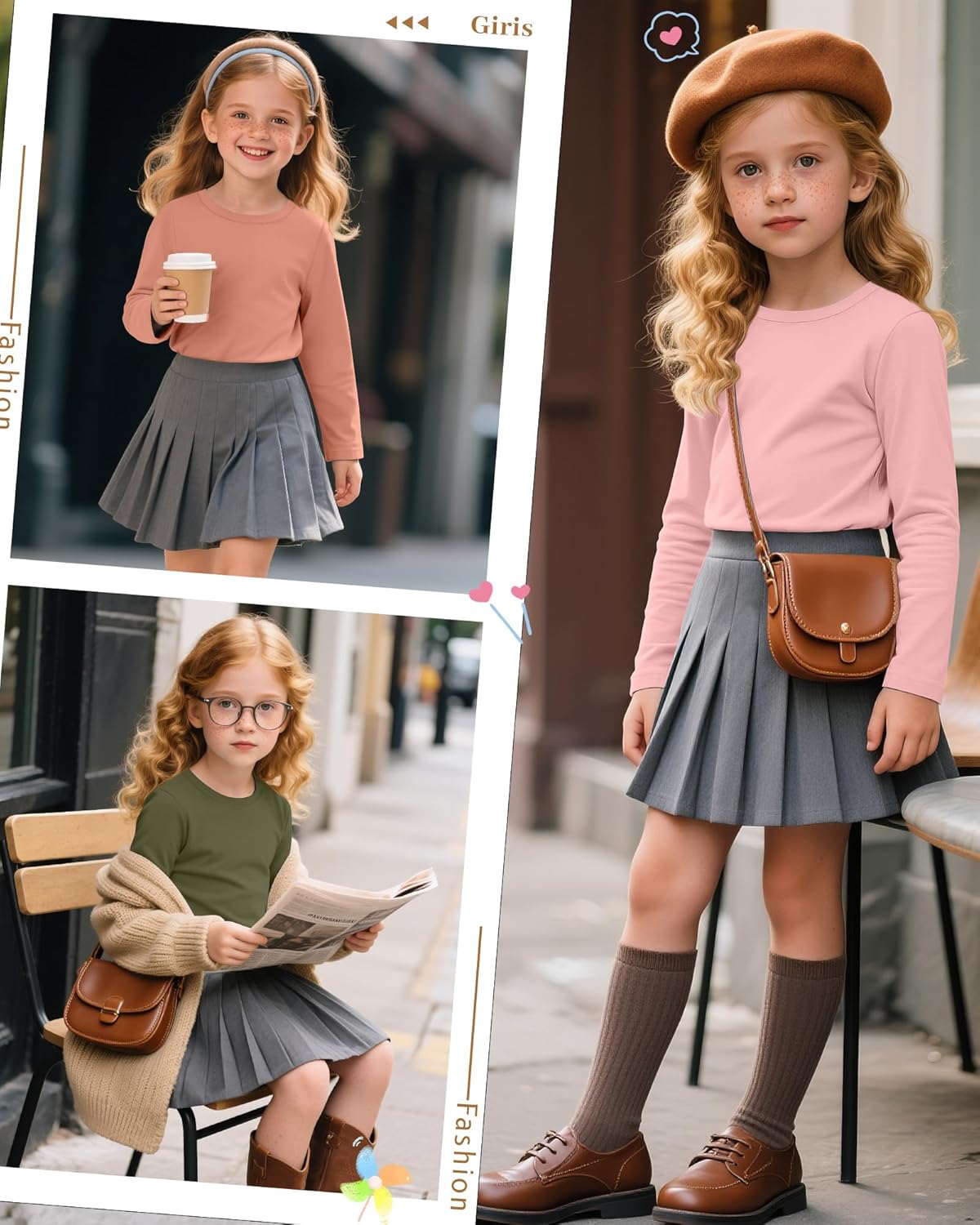 5 Pack Girls' Long Sleeve Shirts Kids Crewneck Basic Tees Solid Color Fall Winter Tops Bulk 5-14 Years - Image 2