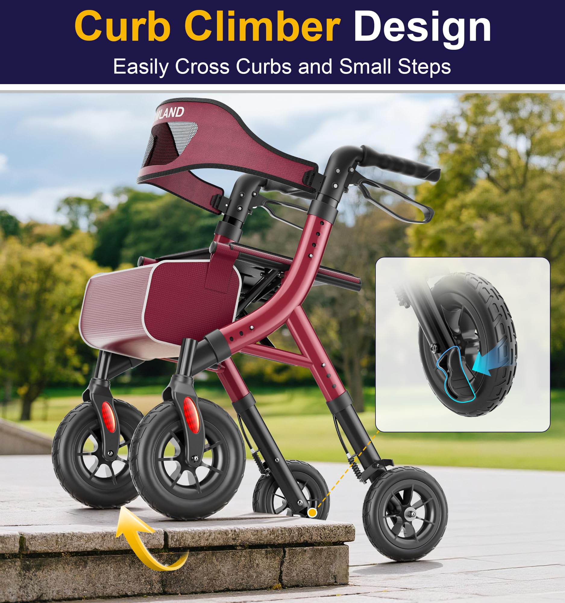 HOMLAND All-Terrain Rollator Walker with Seat for Seniors, Aluminum Frame — Amazon image 6