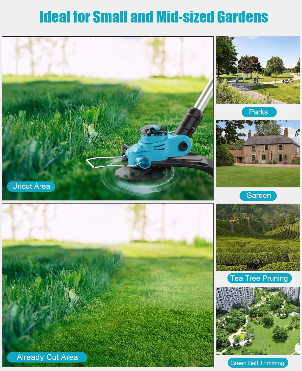 Decespugliatore A Batteria 21V Brushless Con 2 Batterie 2.0Ah E 2 Bobine – Testa Girevole 90° Per Giardino E Potatura