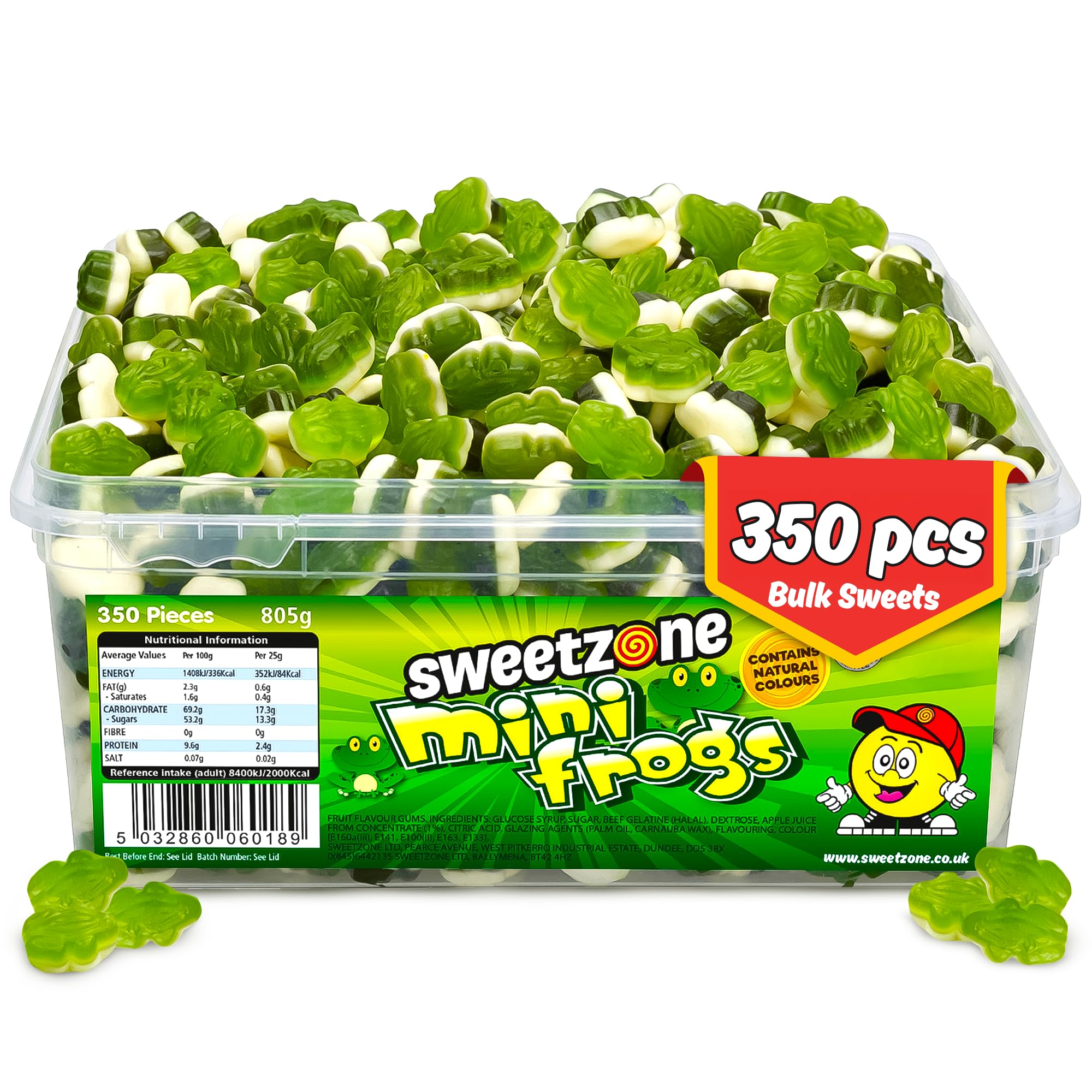 Mini Frogs Halal Sweets Tub - Retro Jelly Candy, Old-Fashioned Wine Gums, Bulk Tub of Sweets for Halloween & Parties, 805g, 350 Pcs - Perfect for Sweet Lovers & Candy Enthusiasts