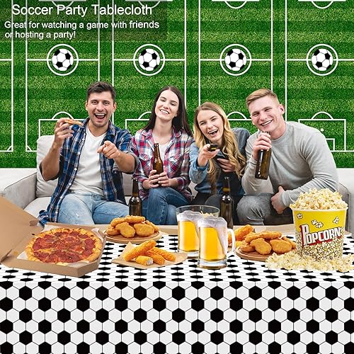 Miniatura 9 de Paquete de 4 manteles de plástico para decoración de fiesta de fútbol, manteles desechables para fiestas temáticas de fútbol, manteles para