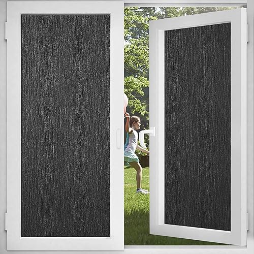 Reusable Blackout Window Film Tint Room Darken Silk Privacy Static Cling Glass Vinyl Insulation Door Cover 100% Light Blocking No Glue for Day Sleep,Baby Nap Security 17.5 Inch x 6.5 Feet