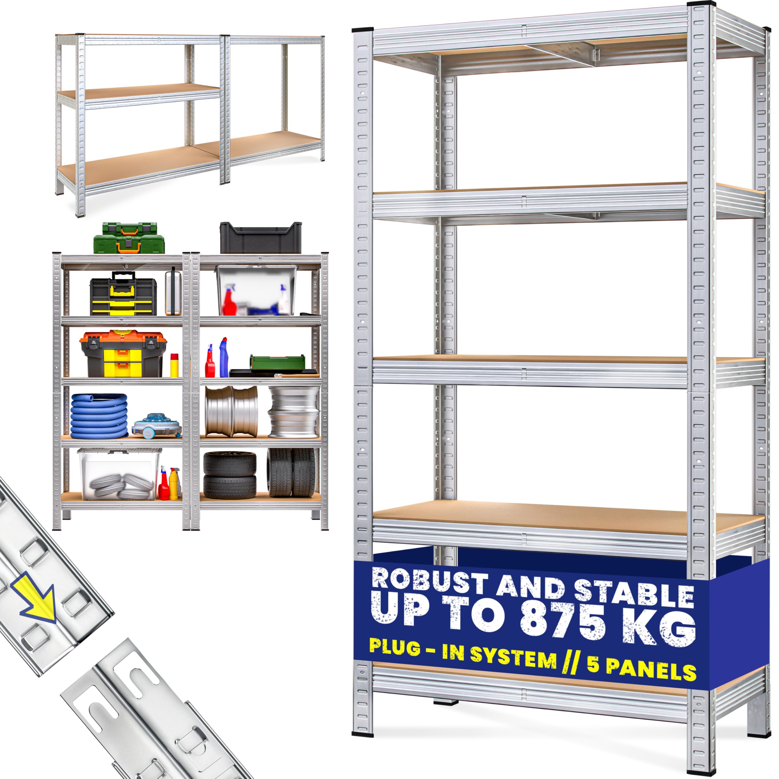 Monzana® 5 Tier Heavy Duty Garage Shelving Unit 180x90x60cm Shed Racking Galvanised Steel Metal Shelving Units Storage Shelves Warehouse Shed Rack Workshop bench Shelf Unit Garage Storage Silver — image 1