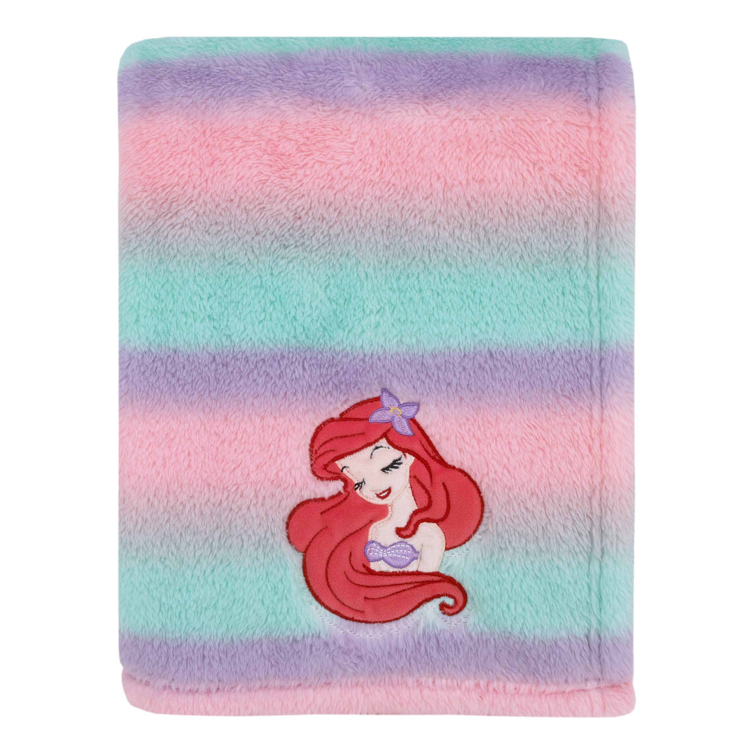 NoJo Disney Ariel Watercolor Wishes Pink, Lavender, Aqua, and Orange, One of a Kind Ombre Sherpa Super Soft Baby Blanket