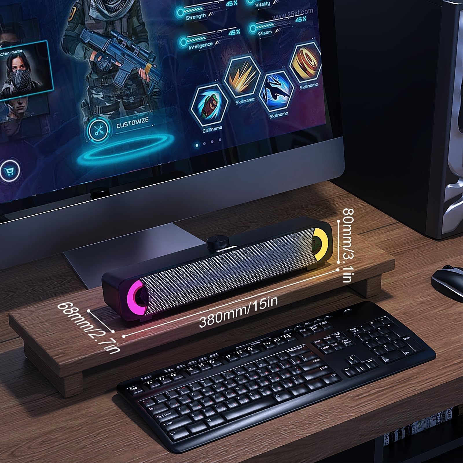 Altoparlante USB, soundbar per PC HPYLIF H, altoparlante da gioco per computer con audio stereo surround, luce RGB colorata, soundbar cablata per notebook, PC, laptop, desktop - plug and play