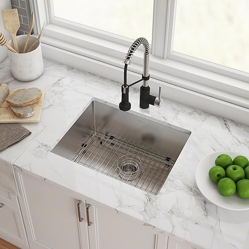 Vista 42 de Kraus Standart PRO KHU104-33 - Fregadero de cocina acero inoxidable de 33 in y 16 g, con doble pila de distribución 60 y 40 para montar bajo encimera