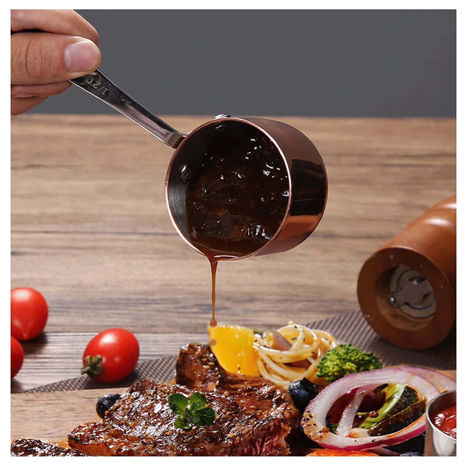 Krüge für Sahne und Milch, Wandverdickte Edelstahl Sauciere 120 ml oder 200 ml, Sauciere mit verlängertem Griff (ein Stück/Roségold) Milch (Größe: Mittel) (Größe : M)