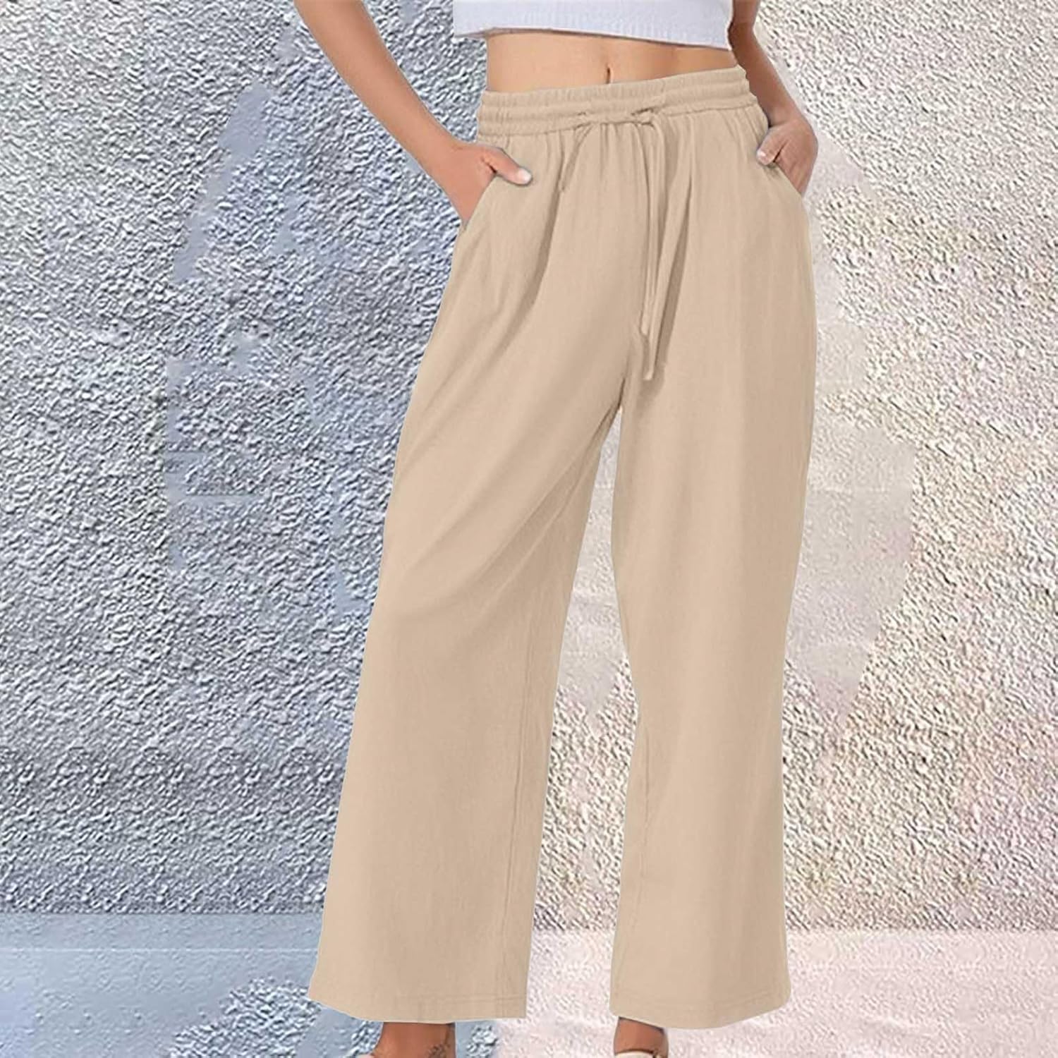 Linen Pants for Women Straight Leg Palazzo Gauze Pants Petitie Cotton High Waisted Causal Summer Beach Trousers - Image 2