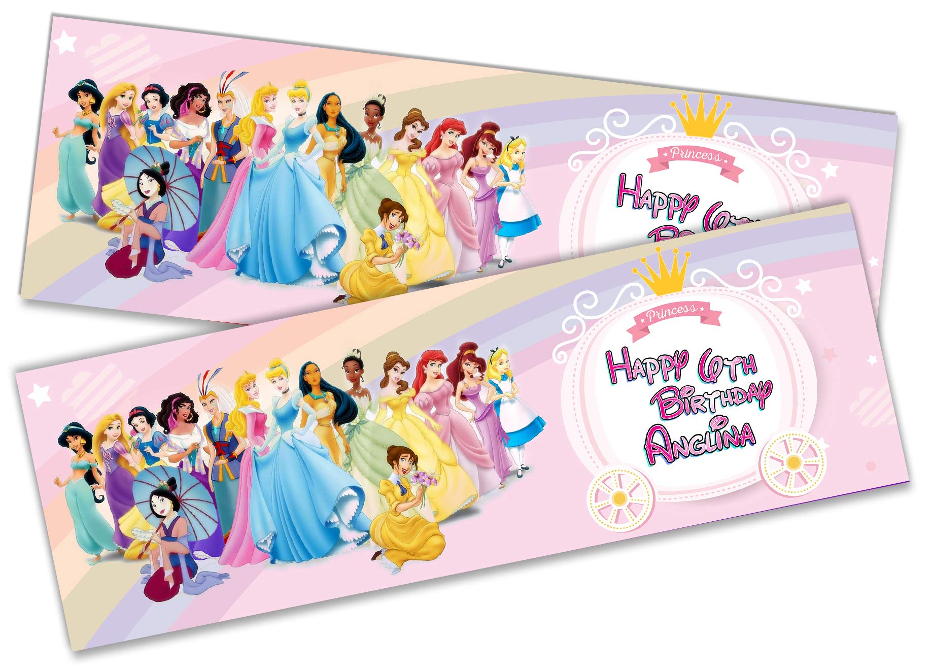 x2 Personalised Birthday Banner Princess Design Children Kids Party Decoration Poster 20 (Small - 3ft x 1ft)