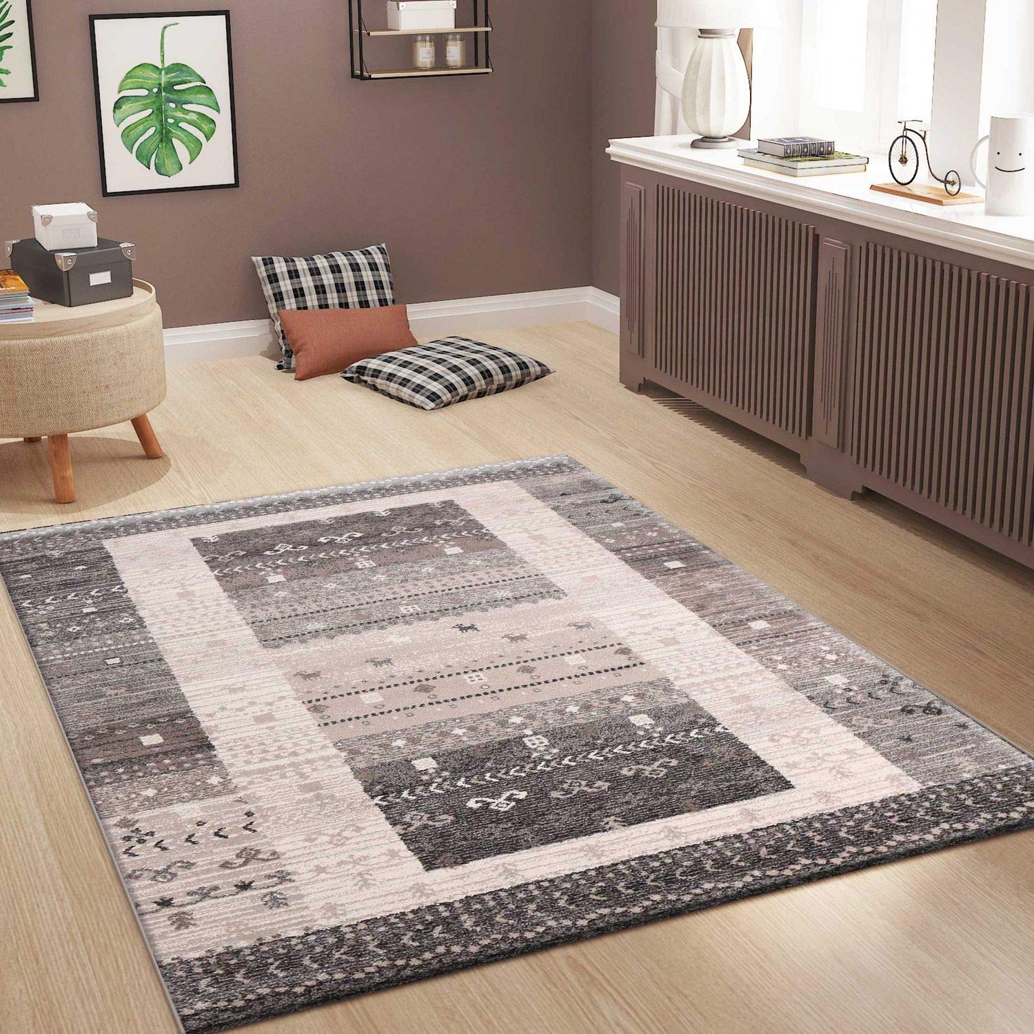 VIMODA Living Room Rug Boho Ethnic Scandi Modern Moroccan Pattern Grey Beige with Colour Transition, Dimensions: 80 x 150 cm