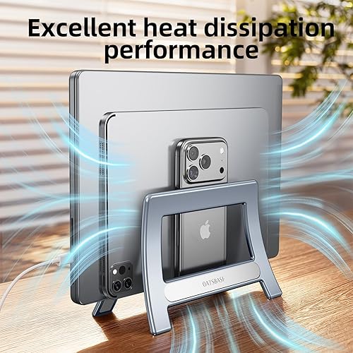 Miniatura 3 de Soporte vertical para laptop para escritorio, soporte para MacBook con bloqueo automático por gravedad, soporte vertical de plástico ABS compatible