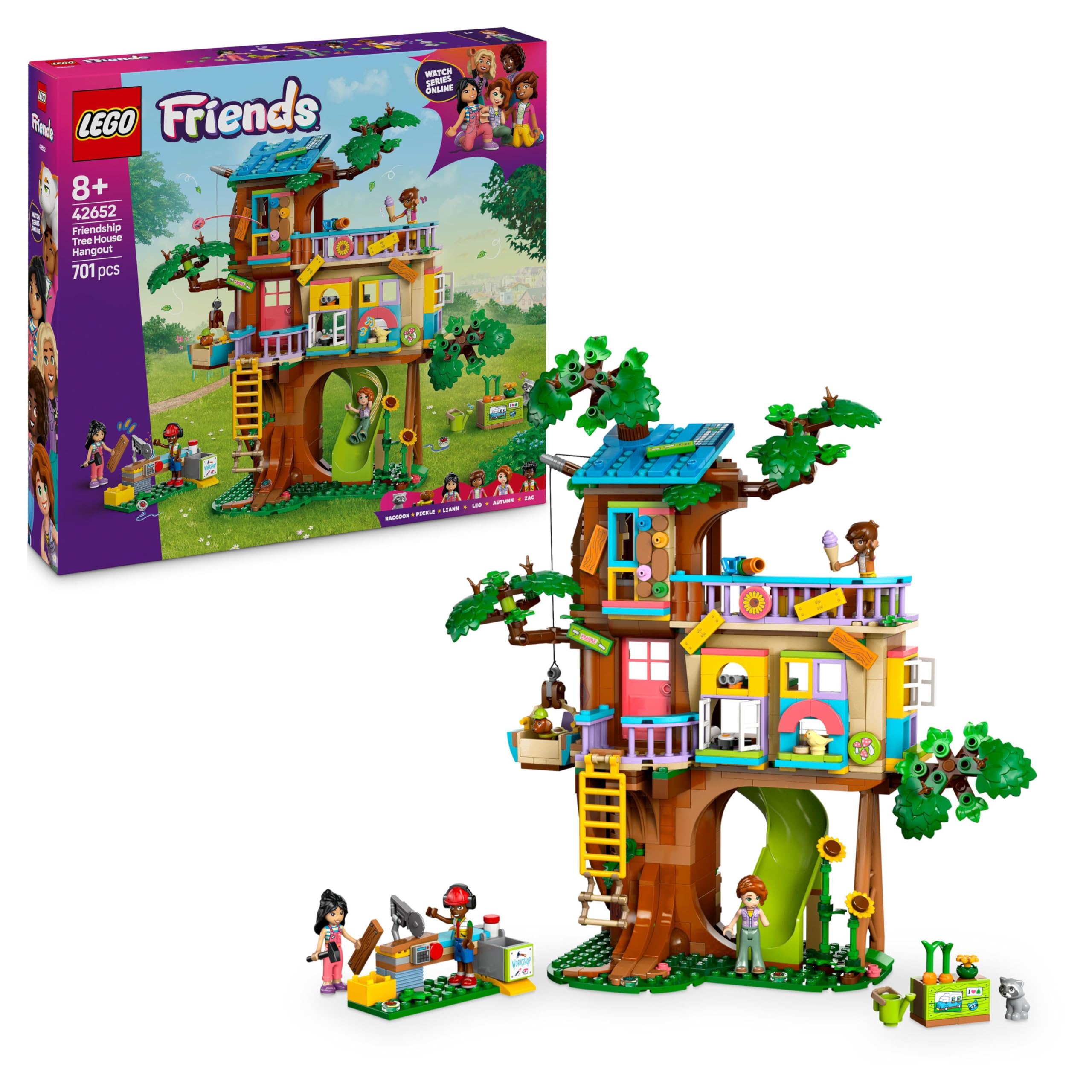 LEGO Friends Spotkanie w domku na Drzewie Przyjaźni 42652 | Zabawa w przyjaźń, zestaw ze zwierzątkami, prezent dla dziewczynki i chłopca 8+, 701 elementów