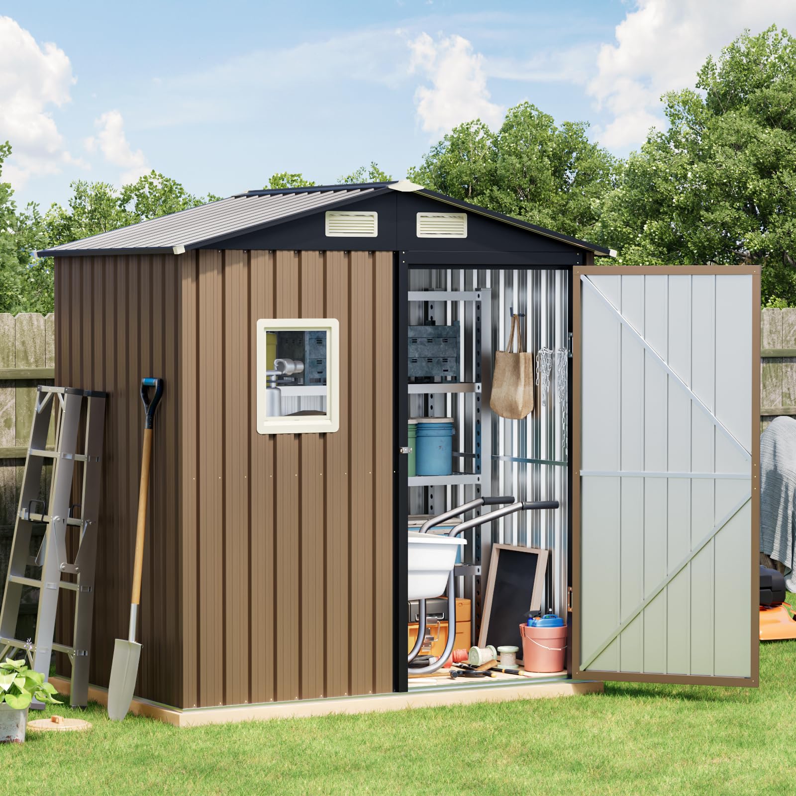 Breezz Outdoor Steel Storage Shed, 6 x 4 ft, Brown