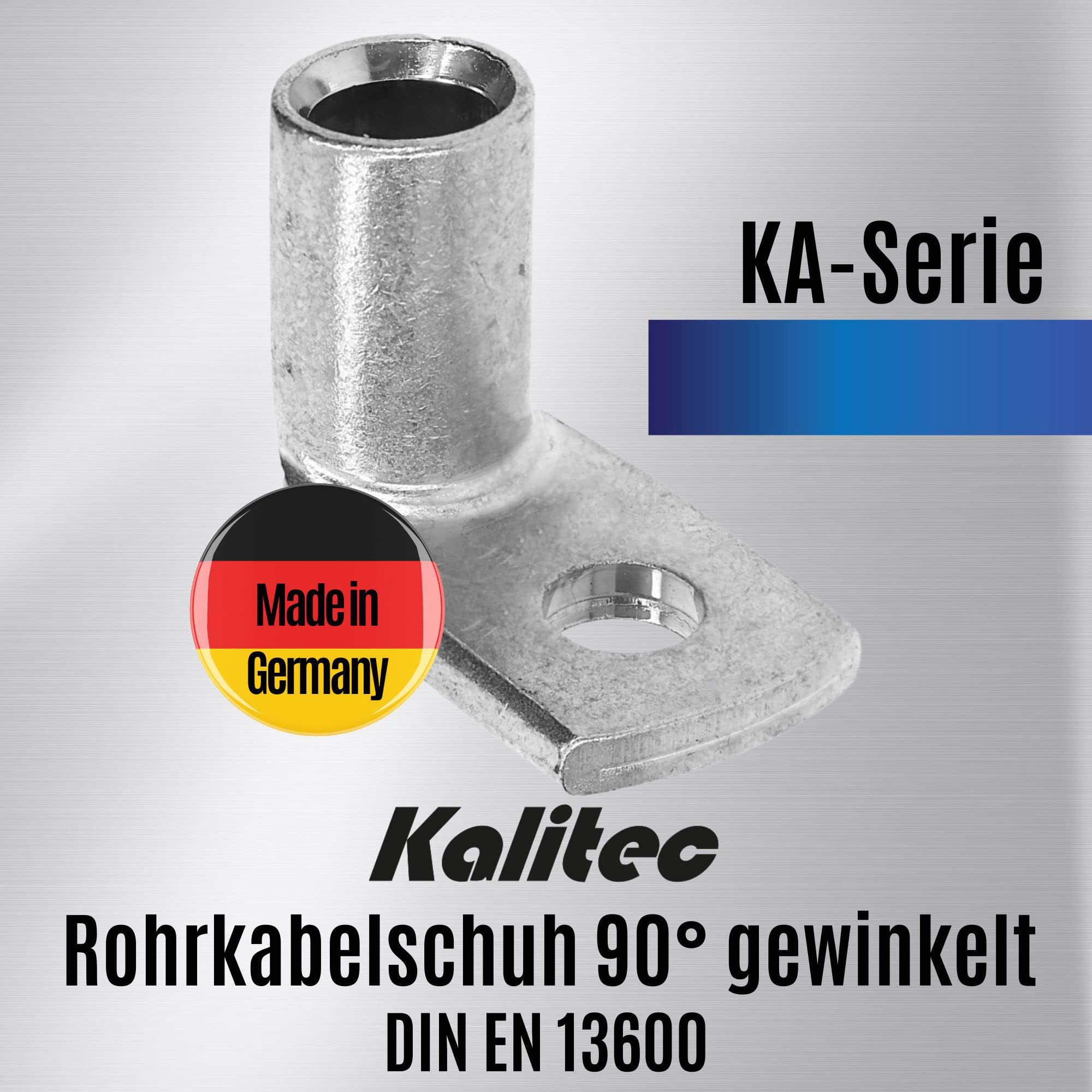 Kalitec KA14-L8 - 10 capicorda tubolari ad angolo, 70 mm², M8, senza foro di vista, 90°, made in Germany