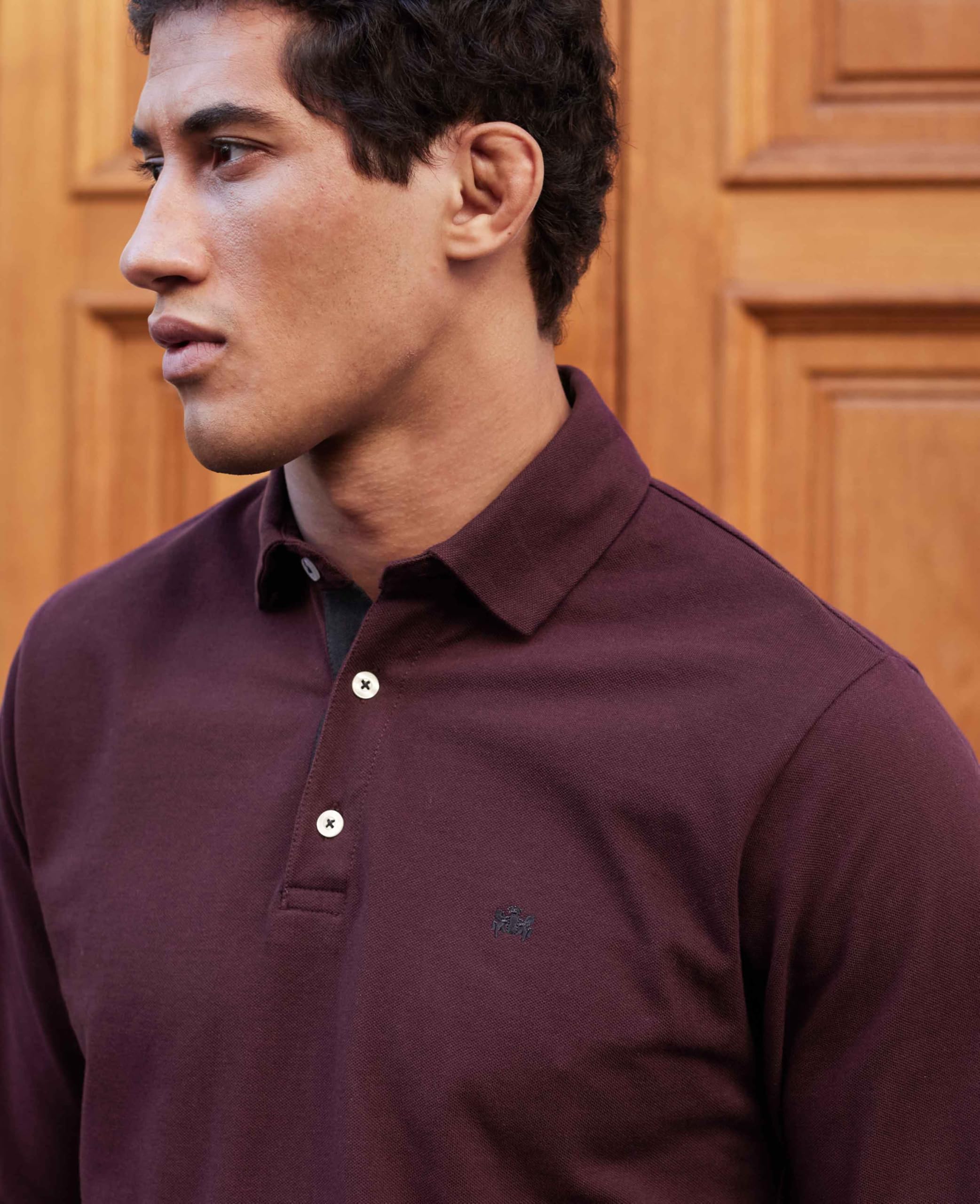The Savile Row Company London Polo da uomo a maniche lunghe in piqué di cotone dalla vestibilità classica