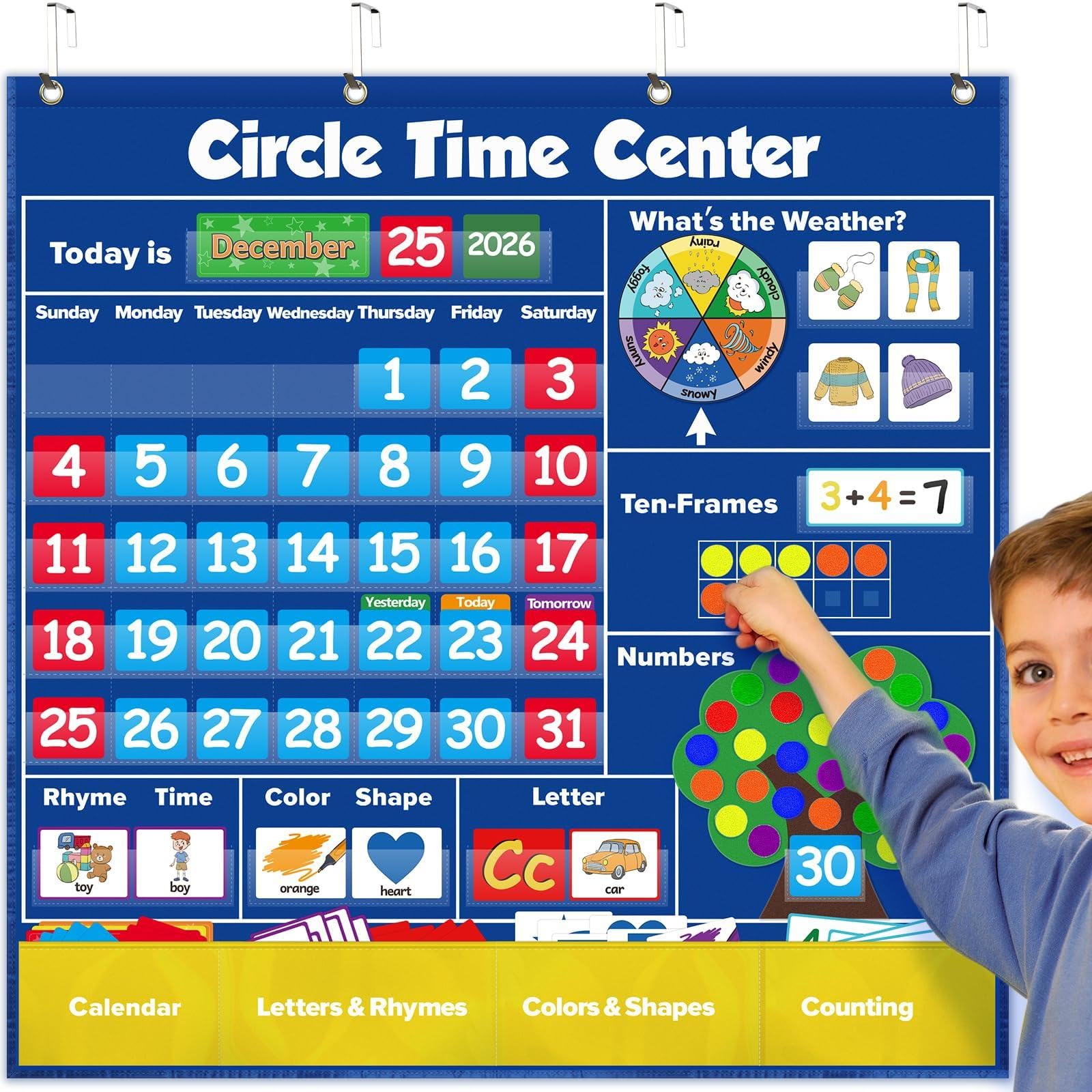 Circle Time Learning Center, Kindergarten Preschool Classroom Must Haves, Kids Calendar Pocket Chart Color Season Counting Letter Ten-Frame Set Weather Chart, Toddler Learning Activities