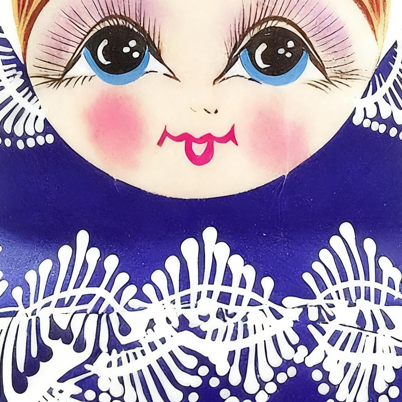 Bambole Matrjoschka, 10 pezzi, in legno, blu, bianco, porcellana