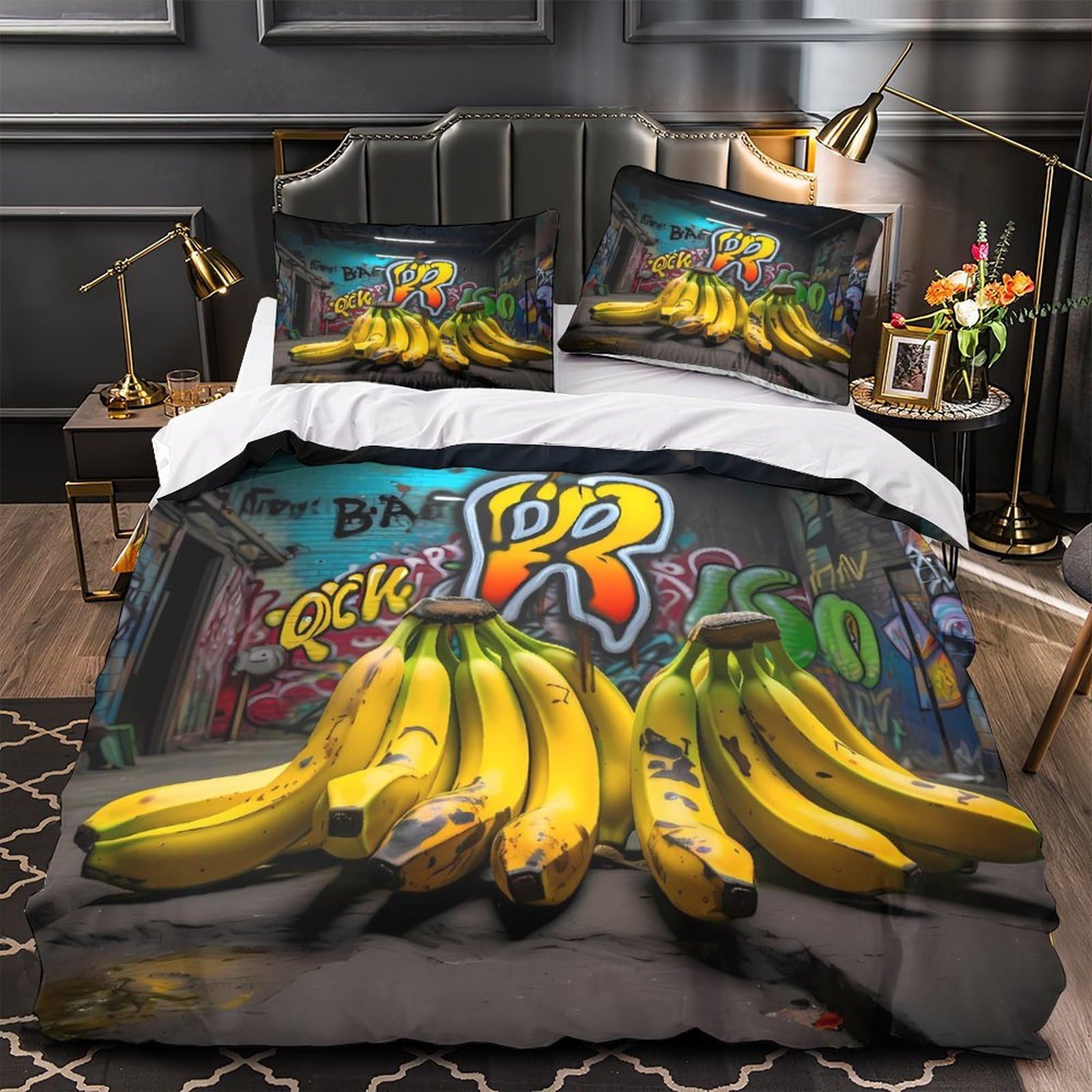 Housse de couette zippée anti-acarien lit simple ado bananes 3D