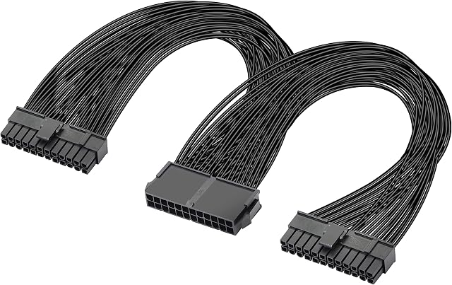 GELRHONR 24pin PSU Cable,Dual PSU 24(20+4) Pin ATX Power Supply Splitter Adapter Cable 1 Female to 2 Male Y Splitter for Mining Rig -1Ft