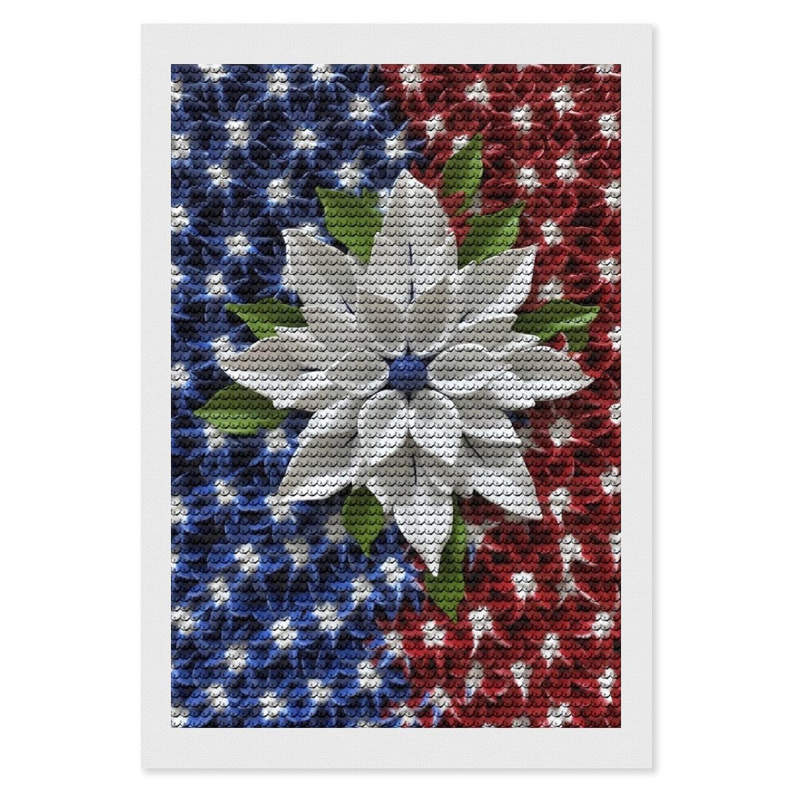 America Patriotic Flower Diamond Art Kits for Adults, DIY 5D Diamonds Painting Kits for Beginner, Round Full Drill Diamond Dots Painting, Diamonds Pictures Gem Art and Crafts Wall Decor 8"x12"