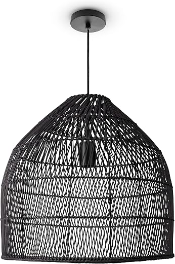 Paco Home Pendelleuchte Wohnzimmer Boho Korbleuchten Pendellampe Rattan Hängeleuchte Esszimmer Lampe Papier E27, Lampenart:Pendelleuchte - Typ 1, Farbe:Natur (Ø44 cm)