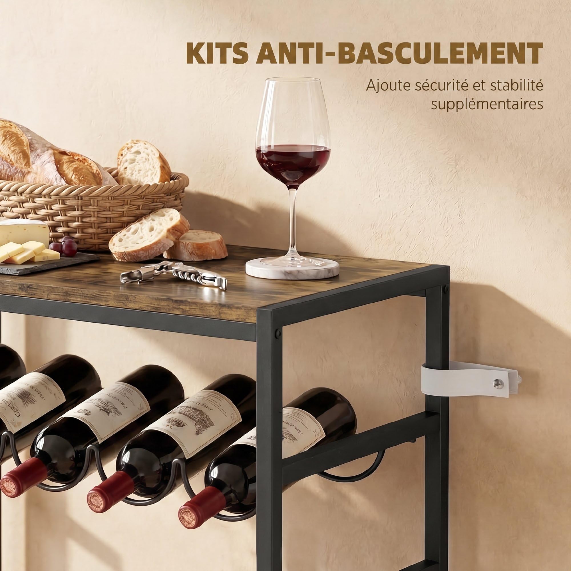 HOMCOM Casier à Bouteilles pour 30 Bouteilles, étagère à vin avec 6 Niveaux avec Plateau Effet Bois, Style Industriel, casier à vin en métal, pour Cave, Bars, sous-sols, 59x30x88,5cm, Brun Rustique