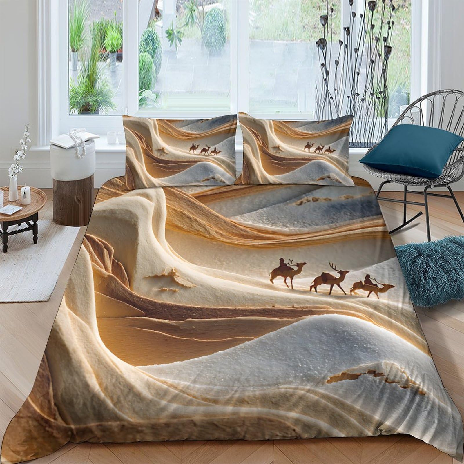 Ctjqhvkz Style-8 3D Printed Desert Sandscape Fitted Sheet Microfiber Soft Camel Caravan Bed Cover For Bedroom Guest Room Mattress Protection Decor Single（135X200cm）