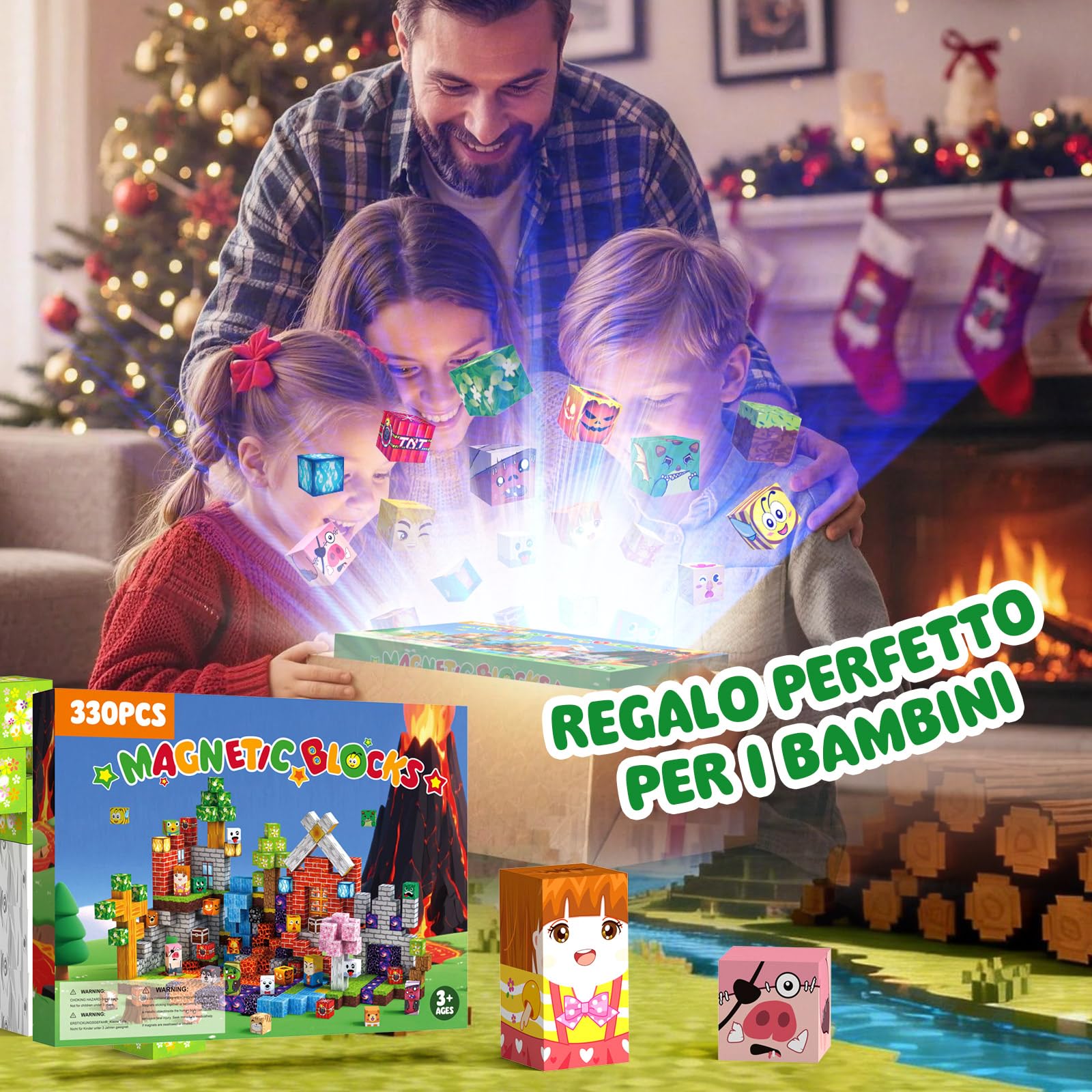 Costruzioni Magnetiche per Bambini 330 PCS 2CM, giochi cubi magnetici Montessori 3+. Blocchi Magnetic Building Blocks adatti da 3 a 12 anni, regali di compleanno perfetti per ragazzi