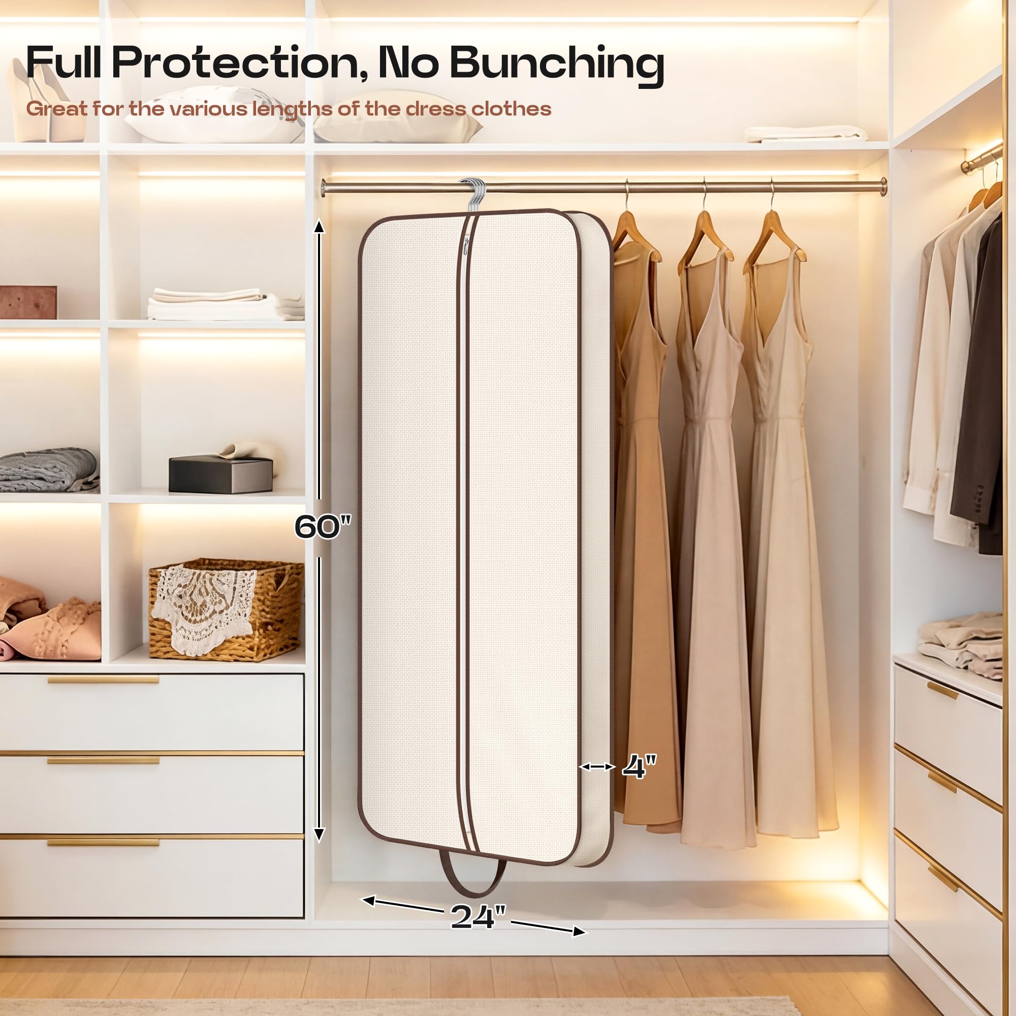 MISSLO Borsa porta abiti da viaggio pieghevole da 152,4 cm, per abiti lunghi, cappotti, protezione per vestiti, beige