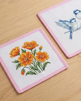 3PCS Pink Bound Needlepoint Canvas 18 Mesh Cotton Blank Canvas