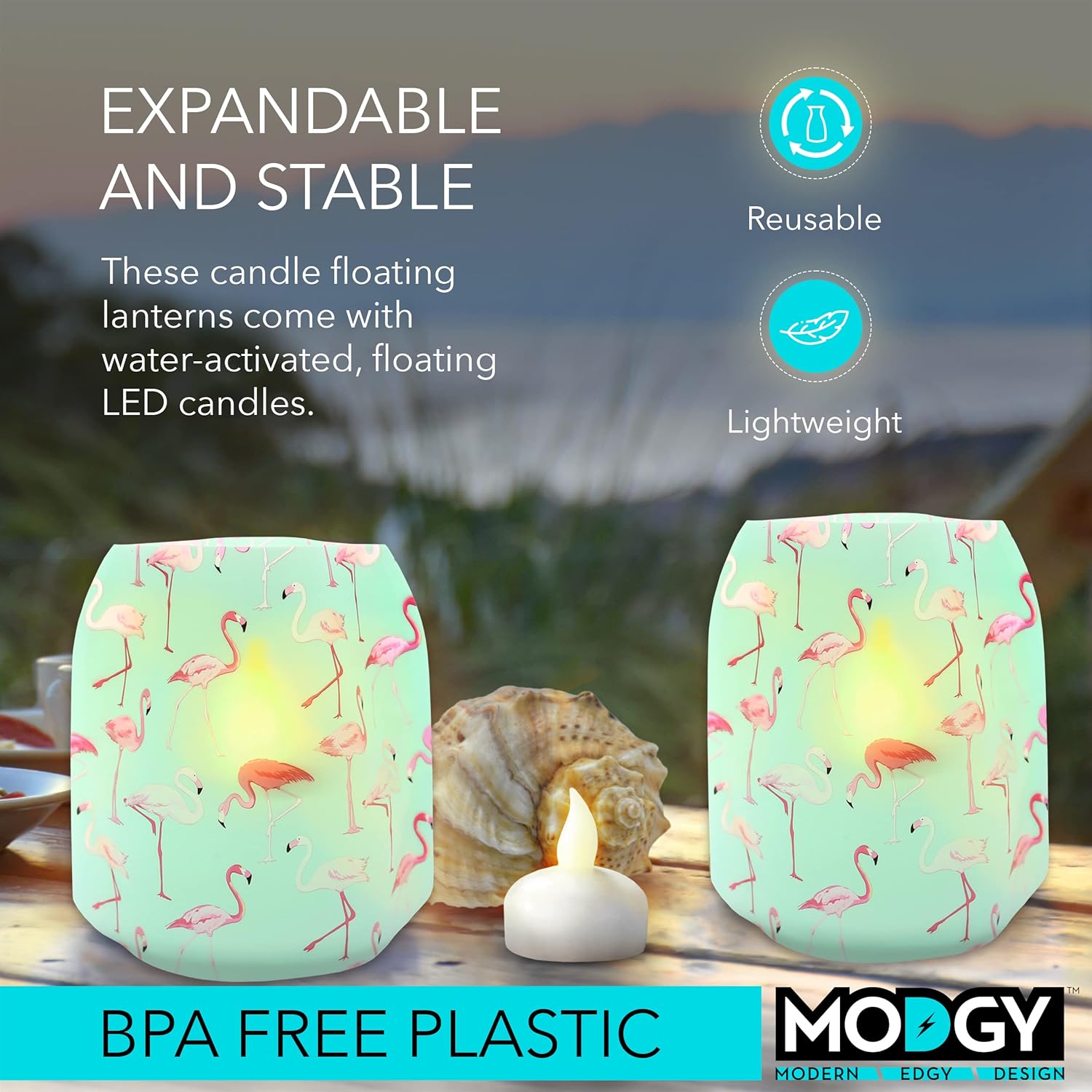 MODGY Luminary LED Lantern Candle Holder Decorative Indoor Outdoor Decor, Plastic Candle Lamps for Wedding Table Centerpiece Porch, with Flameless Floating Candles, PinkyDo, 2 Packs of 4