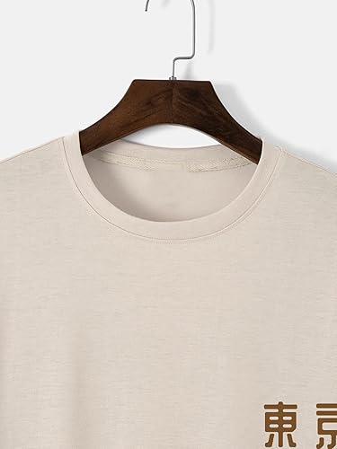 Miniatura 3 de COZYEASE Camiseta de manga corta con estampado de letras para hombre, casual, cuello redondo, camiseta de verano