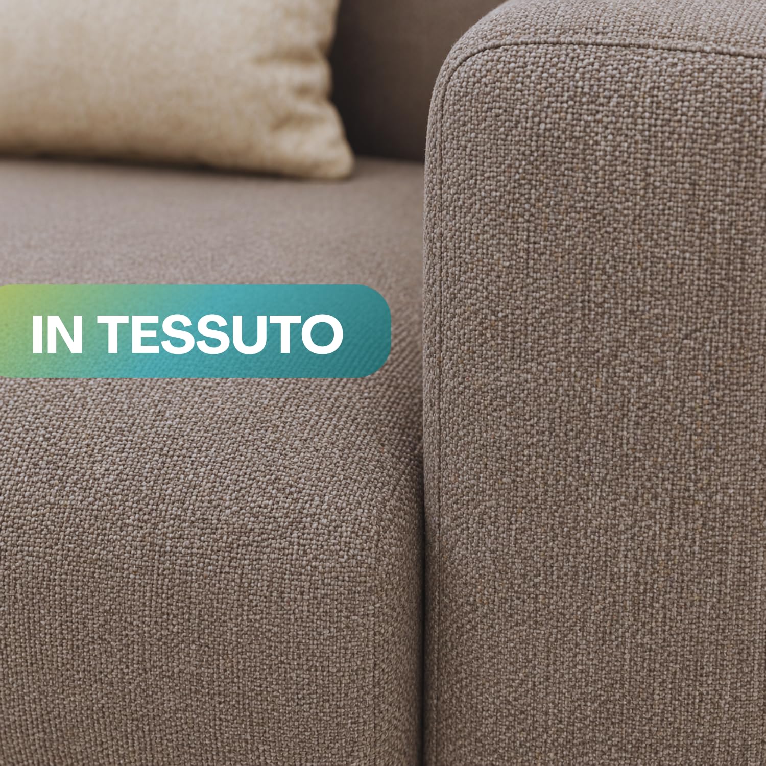 PALUPLUS Divano a 2 Posti in Tessuto, Misura 125x65x85 cm, Struttura in Legno MDF, Piedini in Plastica, Divanetto per Casa, Ufficio, In Omaggio 2 Cuscini a Contrasto, Made in Italy -32M (Tortora)