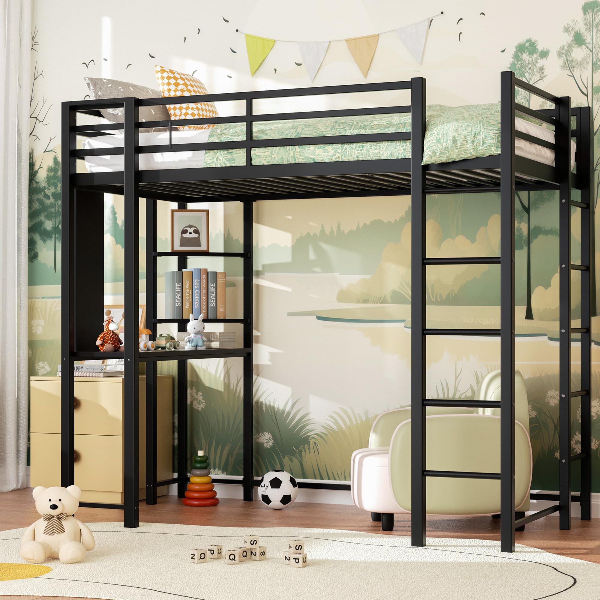 Amazon.com: Shintenchi Full Size Loft Bed with Desk, Metal