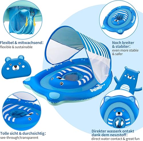 Miniatura 5 de Flotadores infantiles para piscina con toldo solar y asiento de seguridad ajustable para bebés de 6 a 24 meses