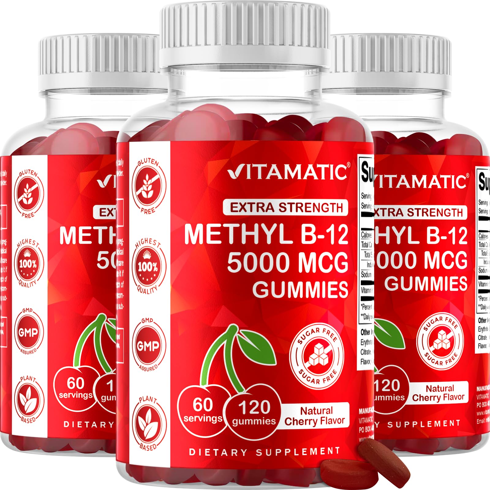 Vitamatic Methyl B12 5000 mcg, 120 Gummies, Natural Cherry Flavor — Amazon image 11