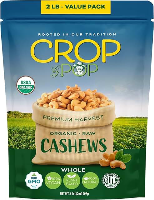 CROP BY POP - Organic Raw Whole Cashews, Unsalted, Shelled, (32 Oz - 2 L...