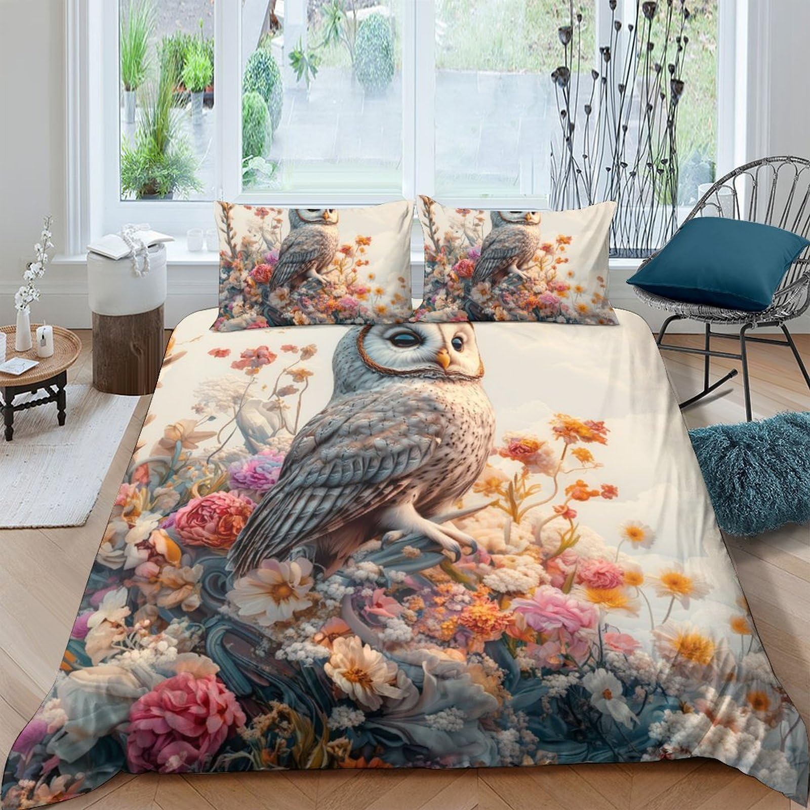 Ctjqhvkz Style-3 3D Printed Owl Floral Fitted Sheet Microfiber Soft Washable Mattress Cover For Bedroom Guest Room Decoration Single（135X200cm）