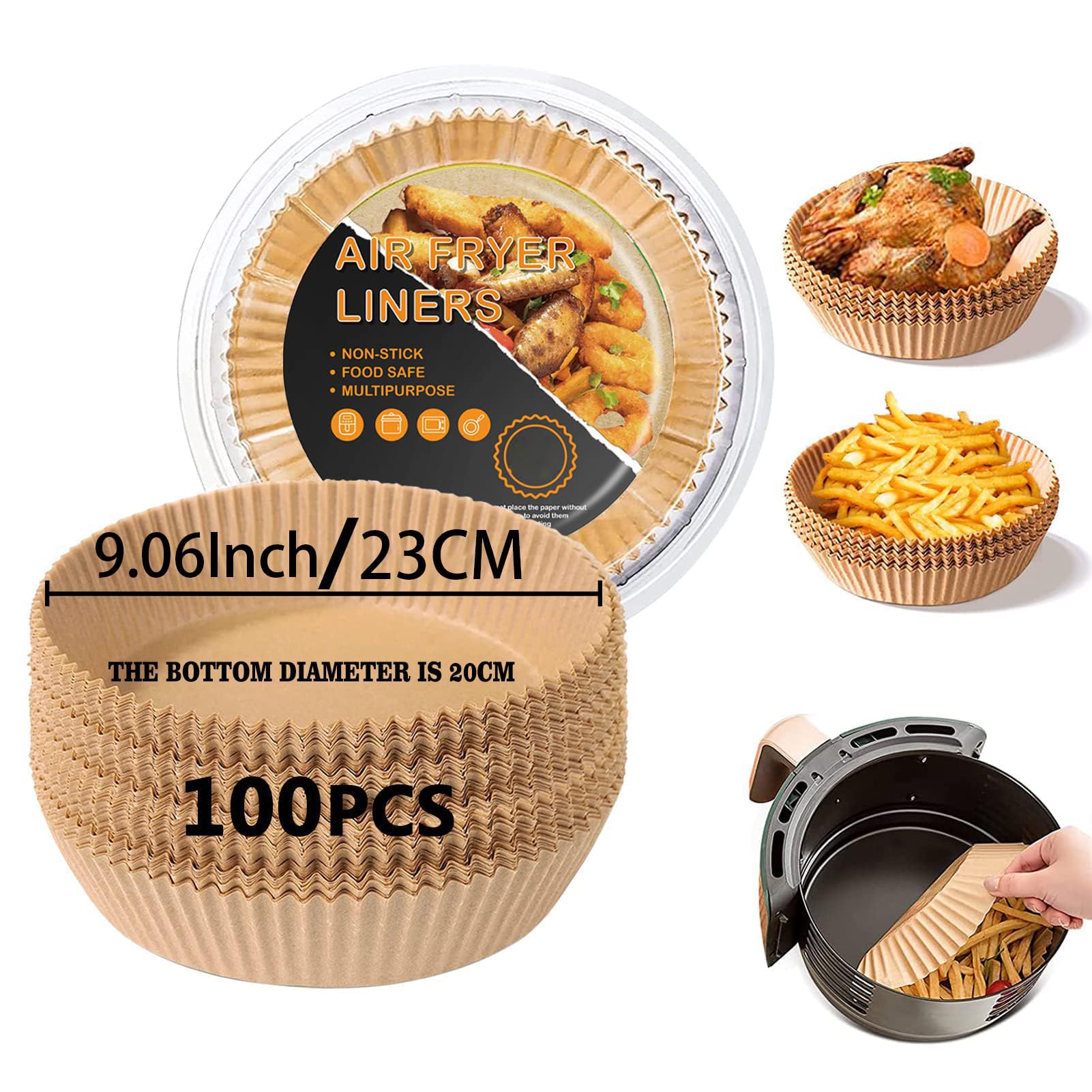 100 Fogli Di Carta Forno Per Friggitrice Ad Aria PAULOF PENG - Antiaderente, 20 Cm, Adatta Per Cestelli 4.7-8L, Pura Cellulosa - 3