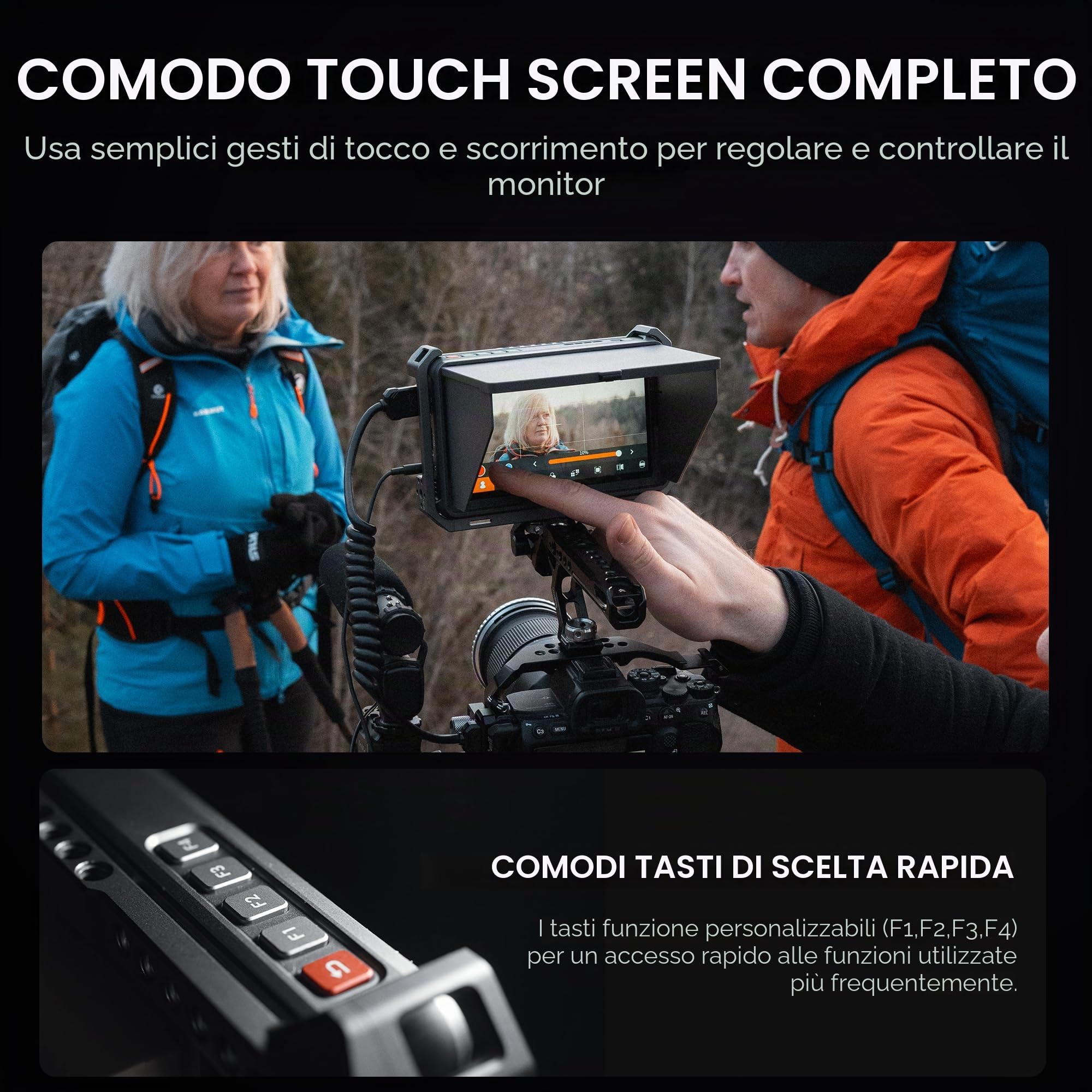 VILTROX DC-X2 Monitor da Campo per Fotocamera 2000 Nits 6" HDR Touchscreen DSLR Camera Monitor con1920x1080 IPS 4K HDMI Loop in/Out Forma d'onda LUT 3D Video Peaking Focus Assist Batteria Paraluce