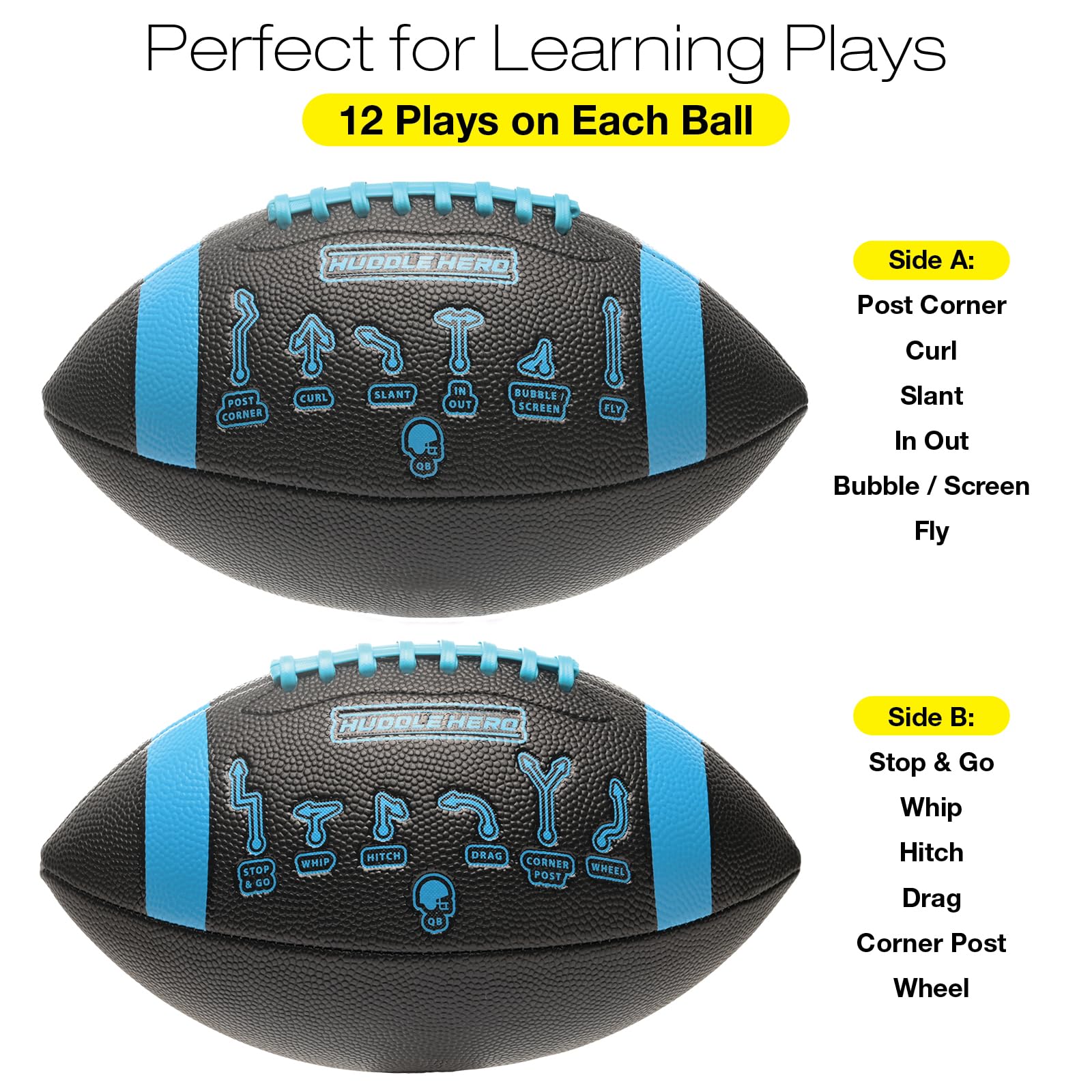 Xcello Sports Huddle Hero Junior - Paquete de 2 balones de fútbol con bomba (negro/azul y marrón/blanco)