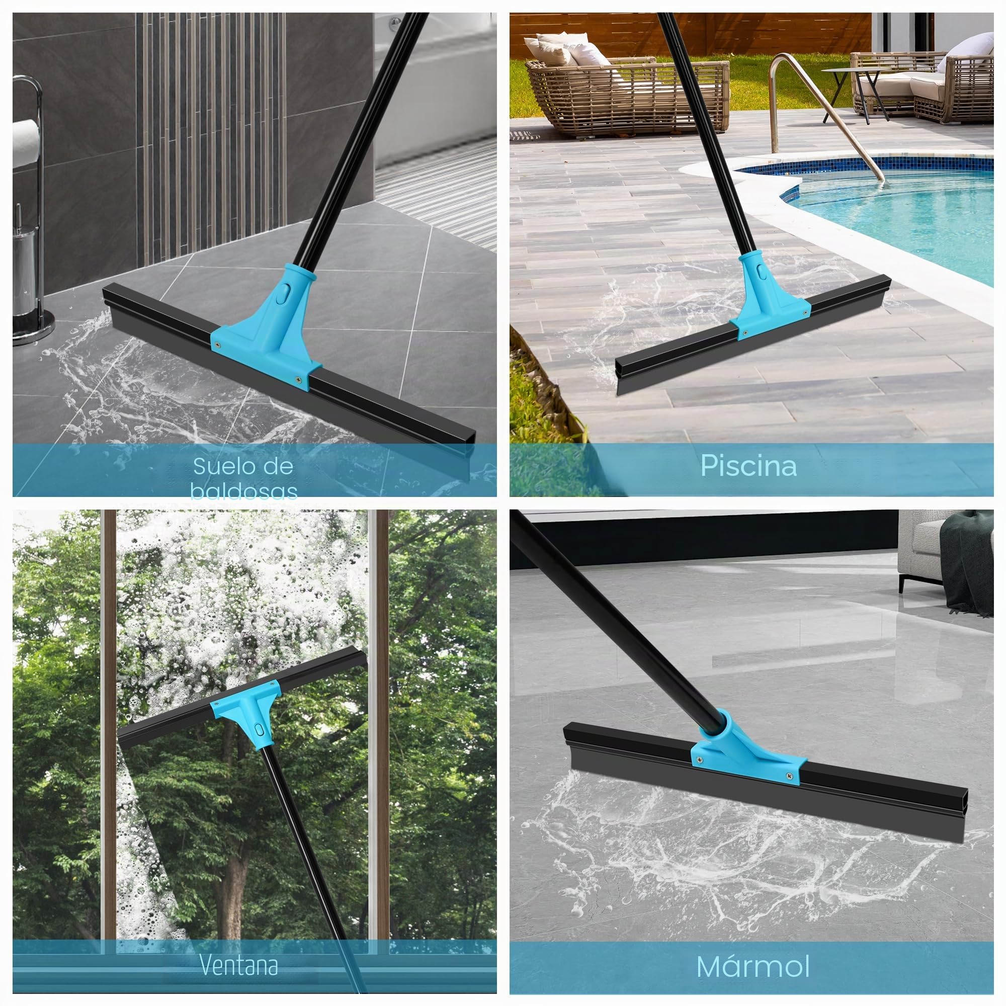 NEWE Escobilla de Goma para Suelos, 44.5 cm de Ancho Escoba de Esponja con Mango 148 cm para Baño, Cocina, Azulejos, Garaje