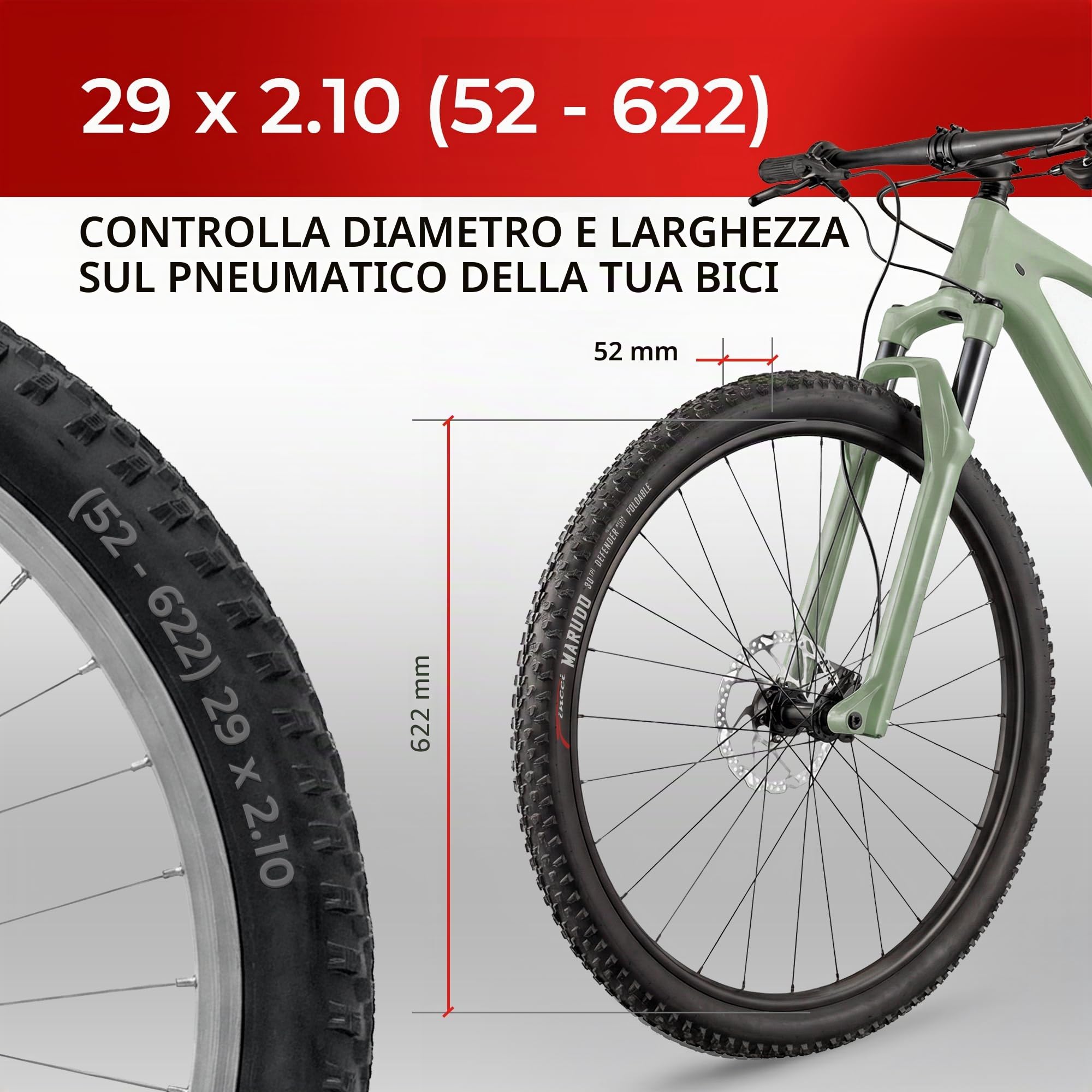 Fincci Bici Copertoni MTB 29 x 2.1 - Set di Nero Pneumatici Pieghevoli 29" con Protezione Antiforatura 1 mm e 2 Camere d'aria 52-622 - Imballaggio Gomme 29" per Gravel & Mountain & E bike